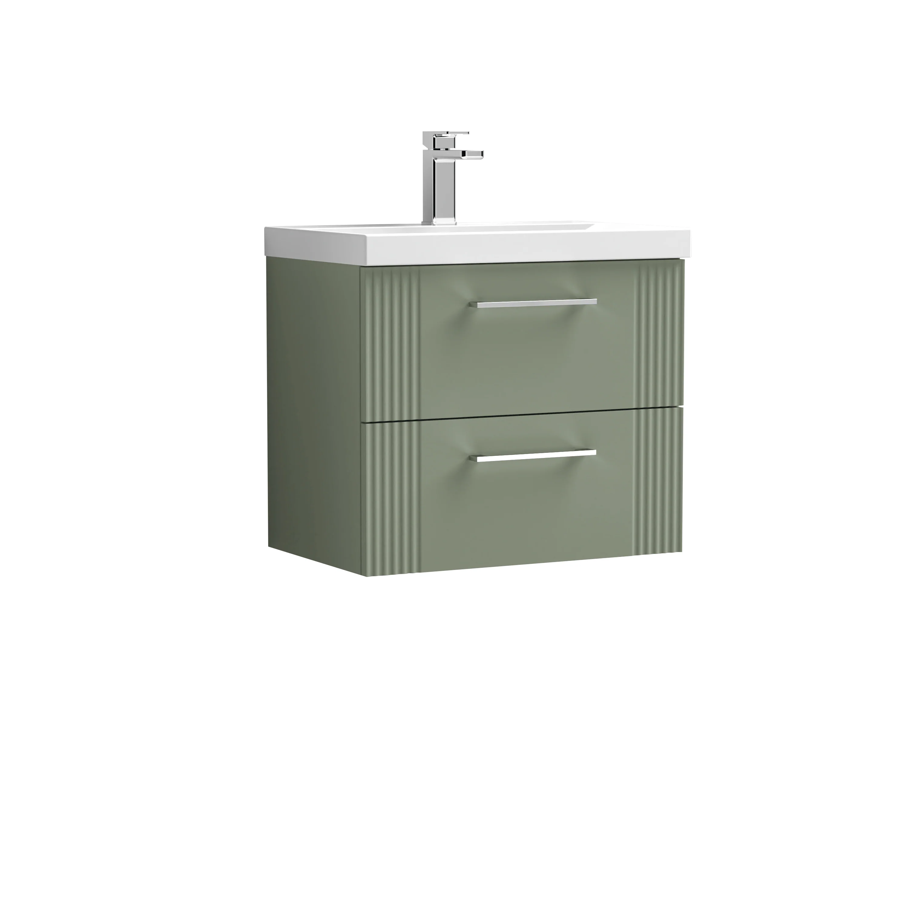 Nuie Deco 600mm Wall Hung 2-Drawer Vanity & Basin 3 - Satin Reed Green