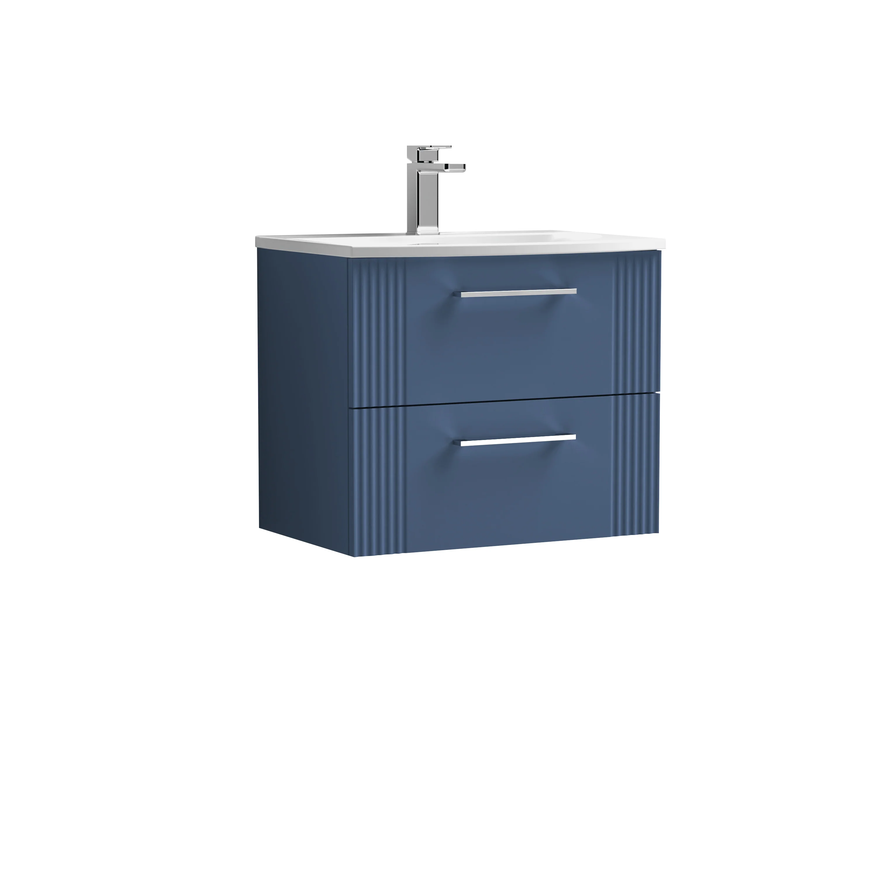 Nuie Deco 600mm Wall Hung 2-Drawer Vanity & Basin 4 - Satin Blue