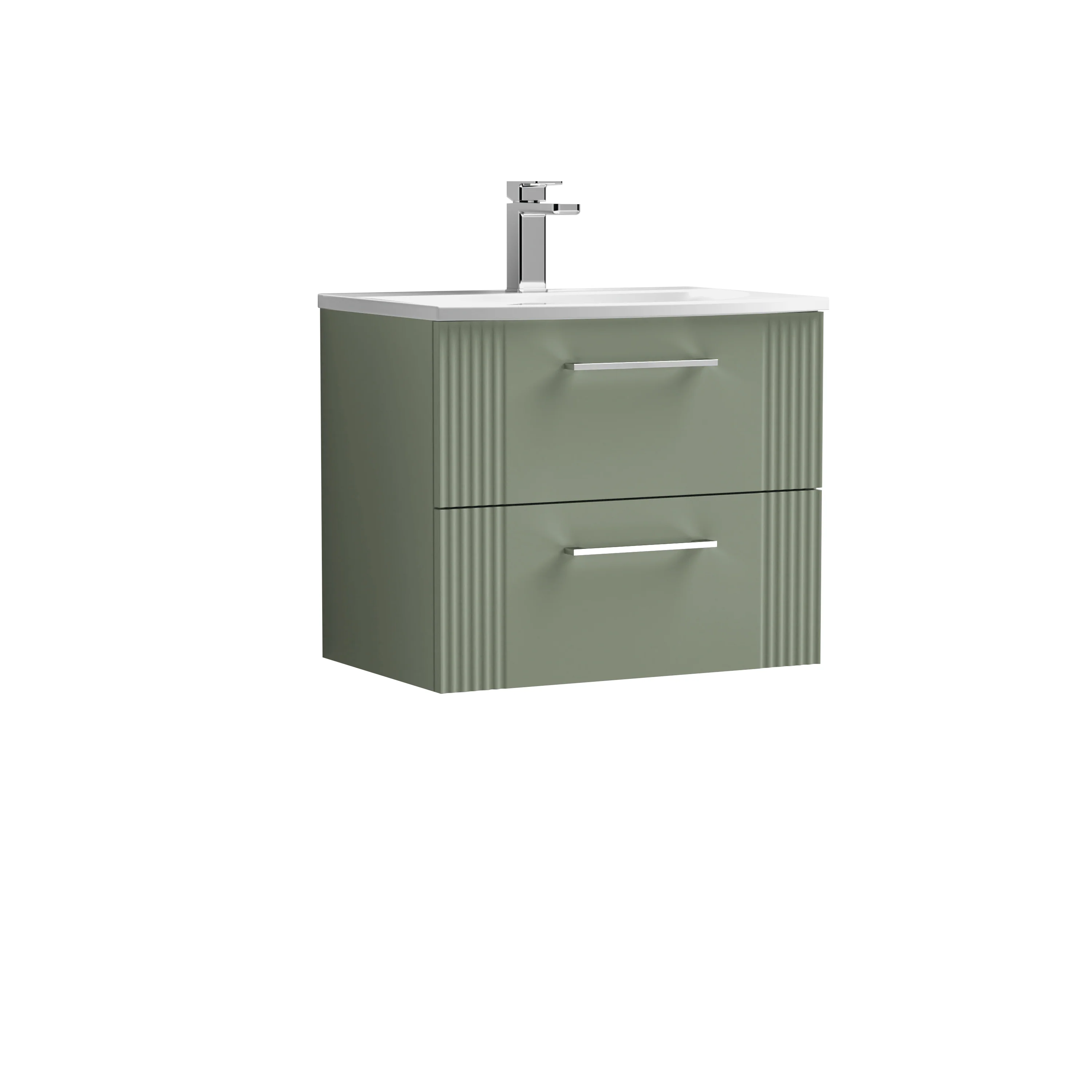 Nuie Deco 600mm Wall Hung 2-Drawer Vanity & Basin 4 - Satin Reed Green