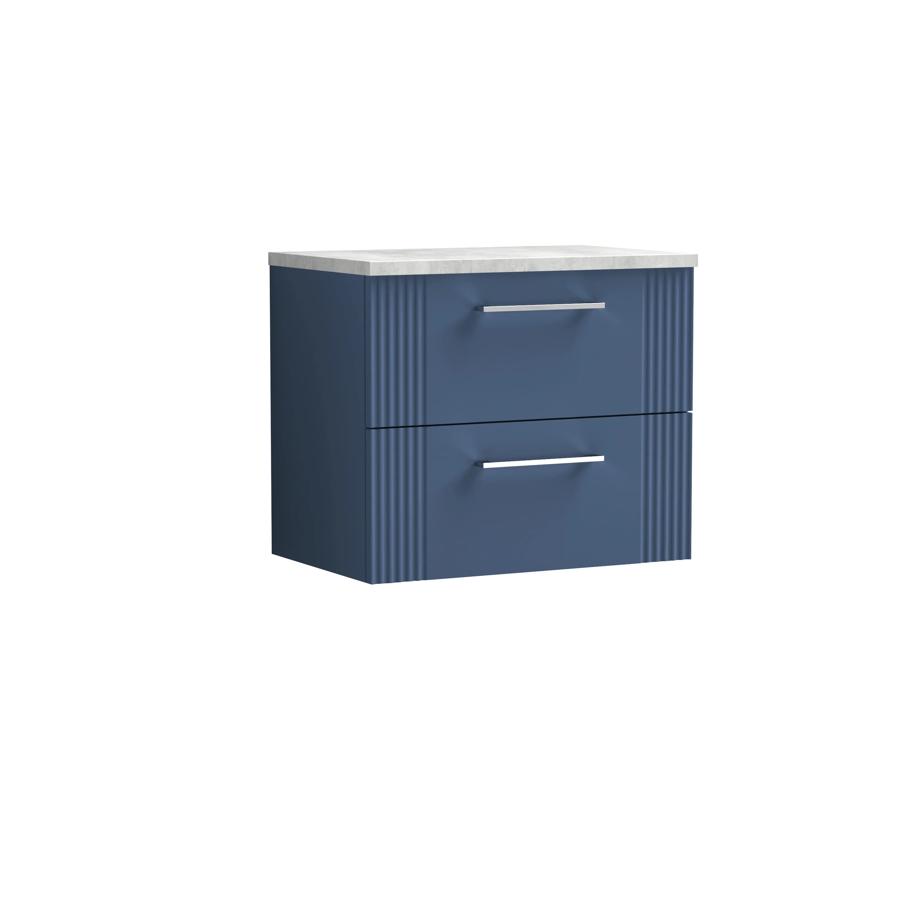 Nuie Deco 600mm Wall Hung 2-Drawer Vanity & Laminate Top - Satin Blue