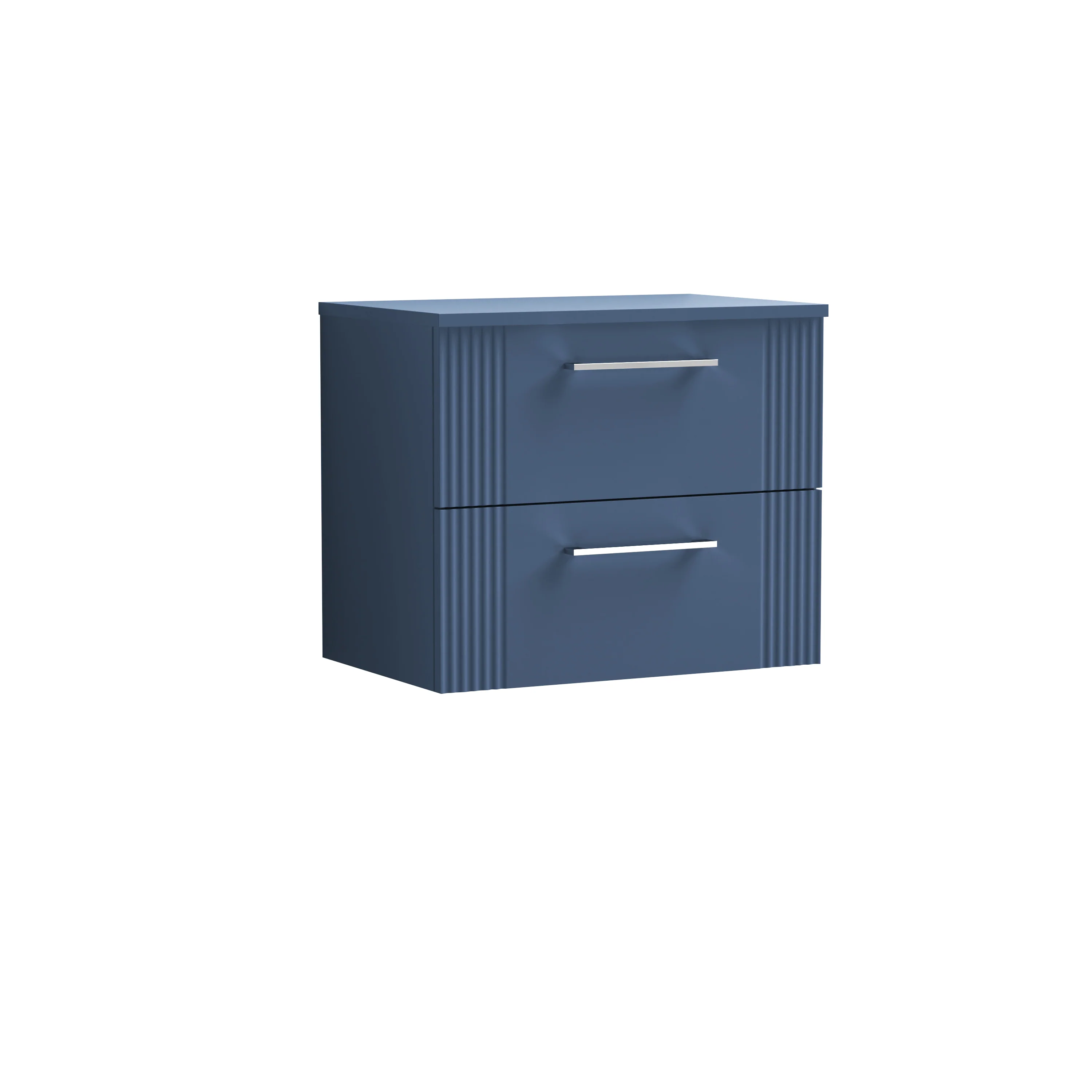 Nuie Deco 600mm Wall Hung 2-Drawer Vanity & Worktop - Satin Blue