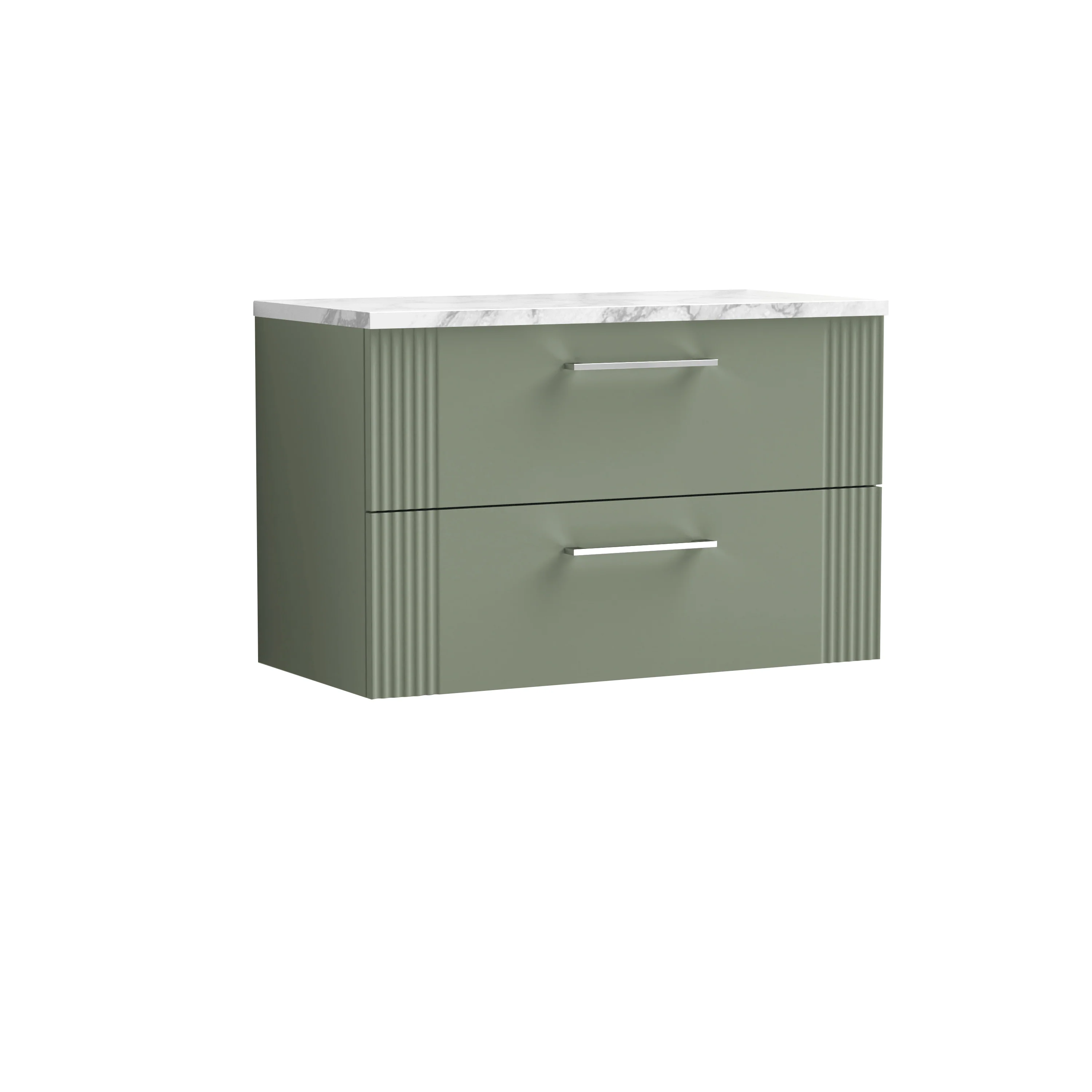 Nuie Deco 800mm Wall Hung 2-Drawer Vanity & Laminate Worktop - Satin Green