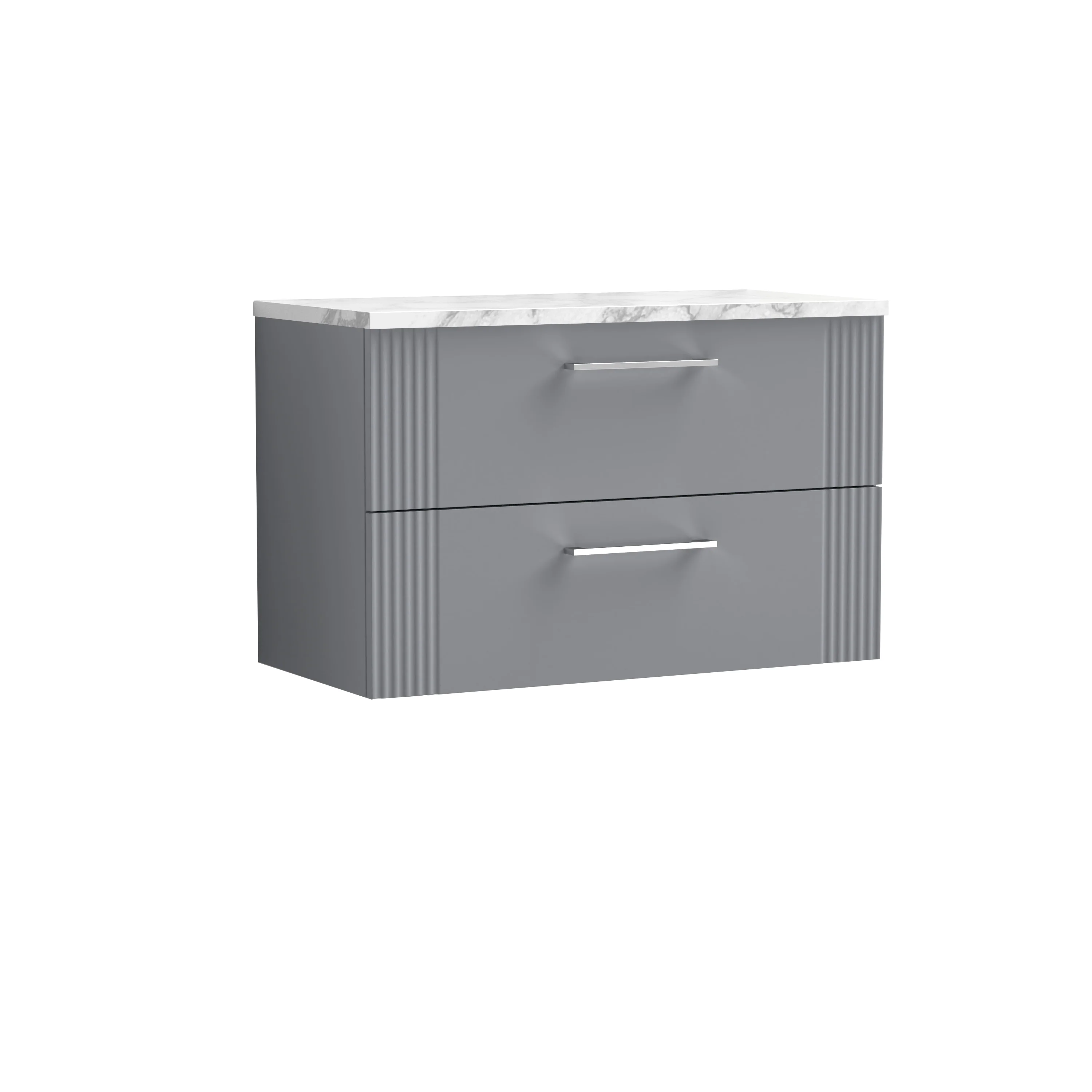 Nuie Deco 800mm Wall Hung 2-Drawer Vanity & Laminate Worktop - Satin Grey