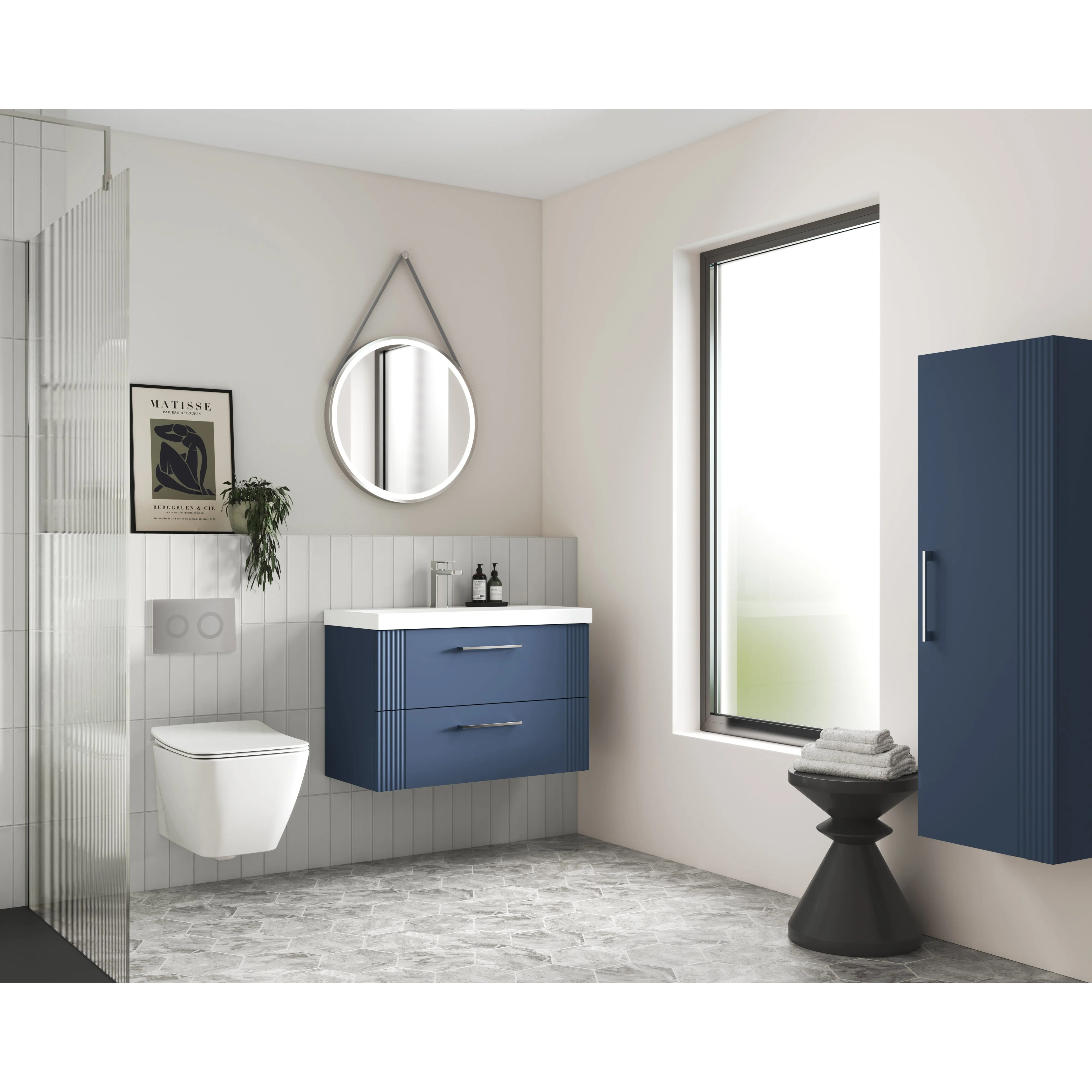 Nuie Deco 800mm Wall Hung 2-Drawer Vanity & Basin 2 - Satin Blue - Image 3