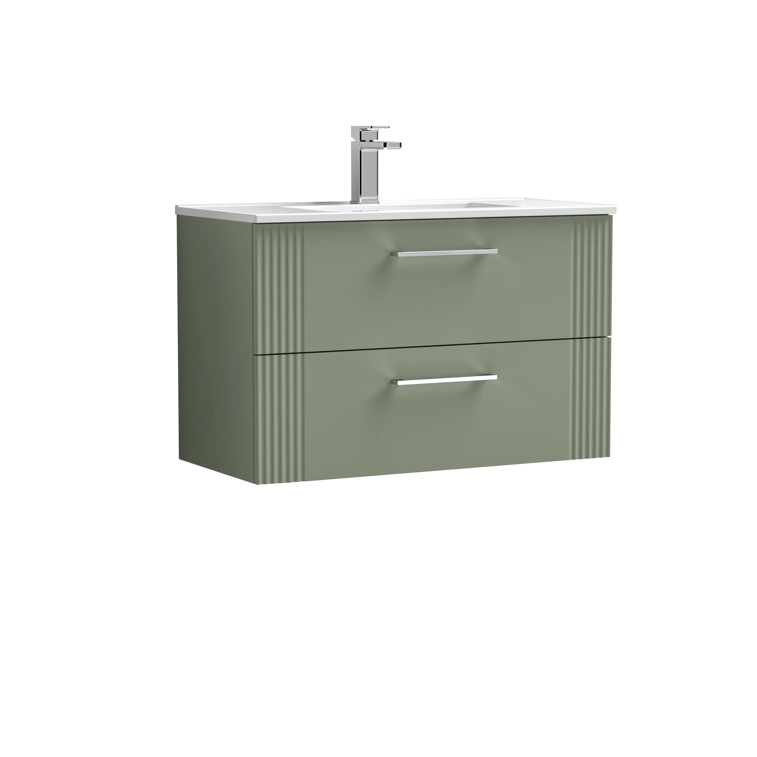 Nuie Deco 800mm Wall Hung 2-Drawer Vanity & Basin 2 - Satin Green
