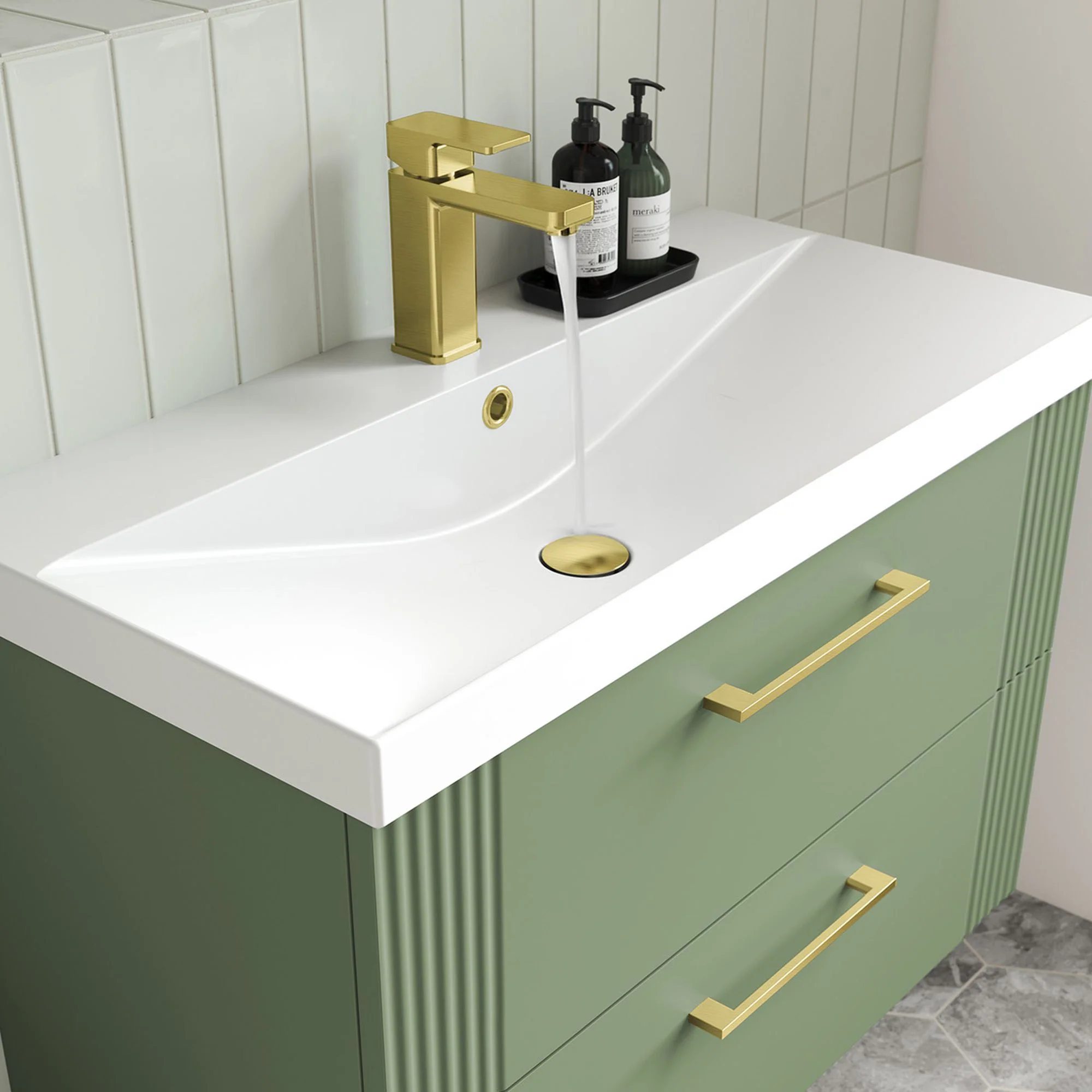 Nuie Deco 800mm Wall Hung 2-Drawer Vanity & Basin 3 - Satin Green - Image 6