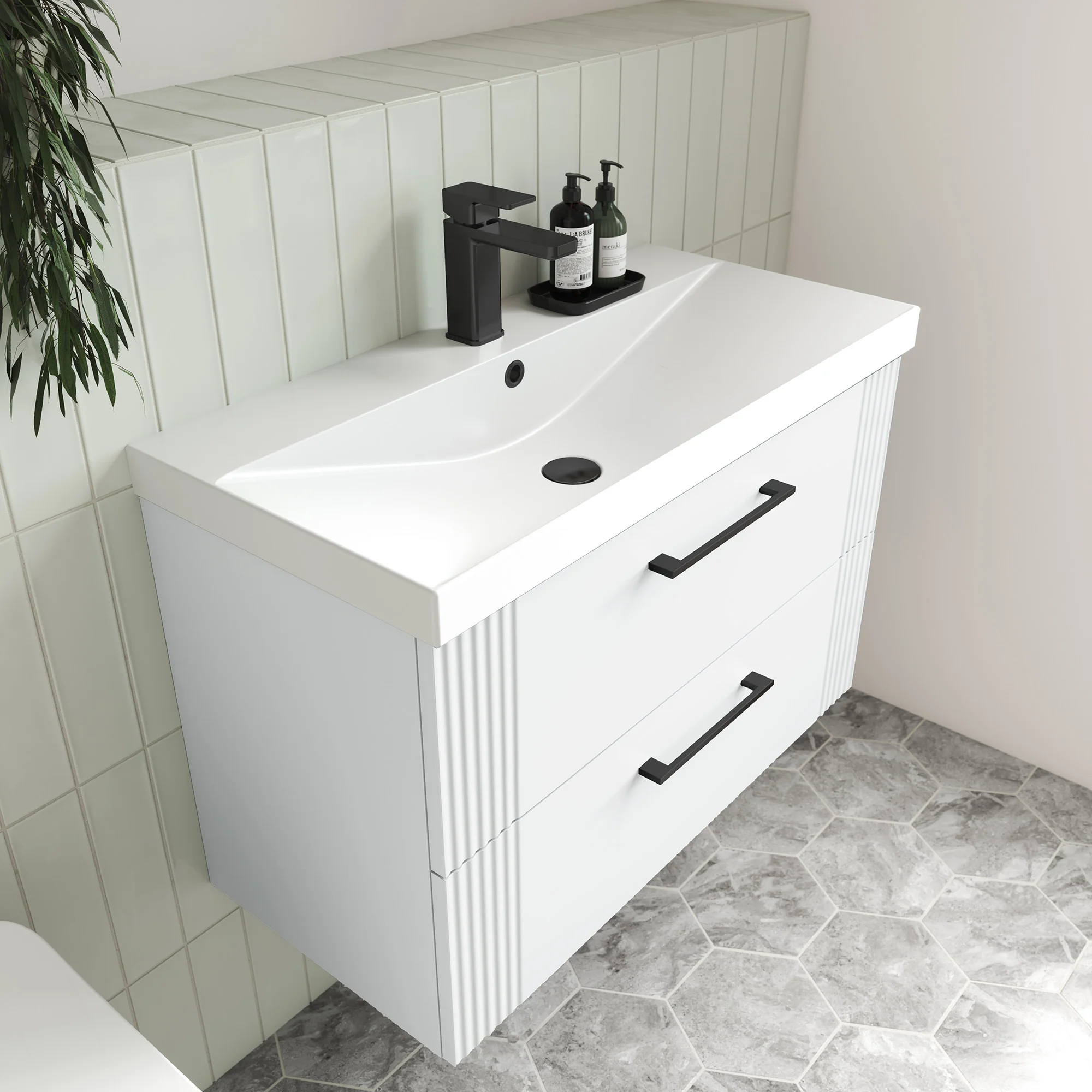 Nuie Deco 800mm Wall Hung 2-Drawer Vanity & Basin 3 - Satin White - Image 5