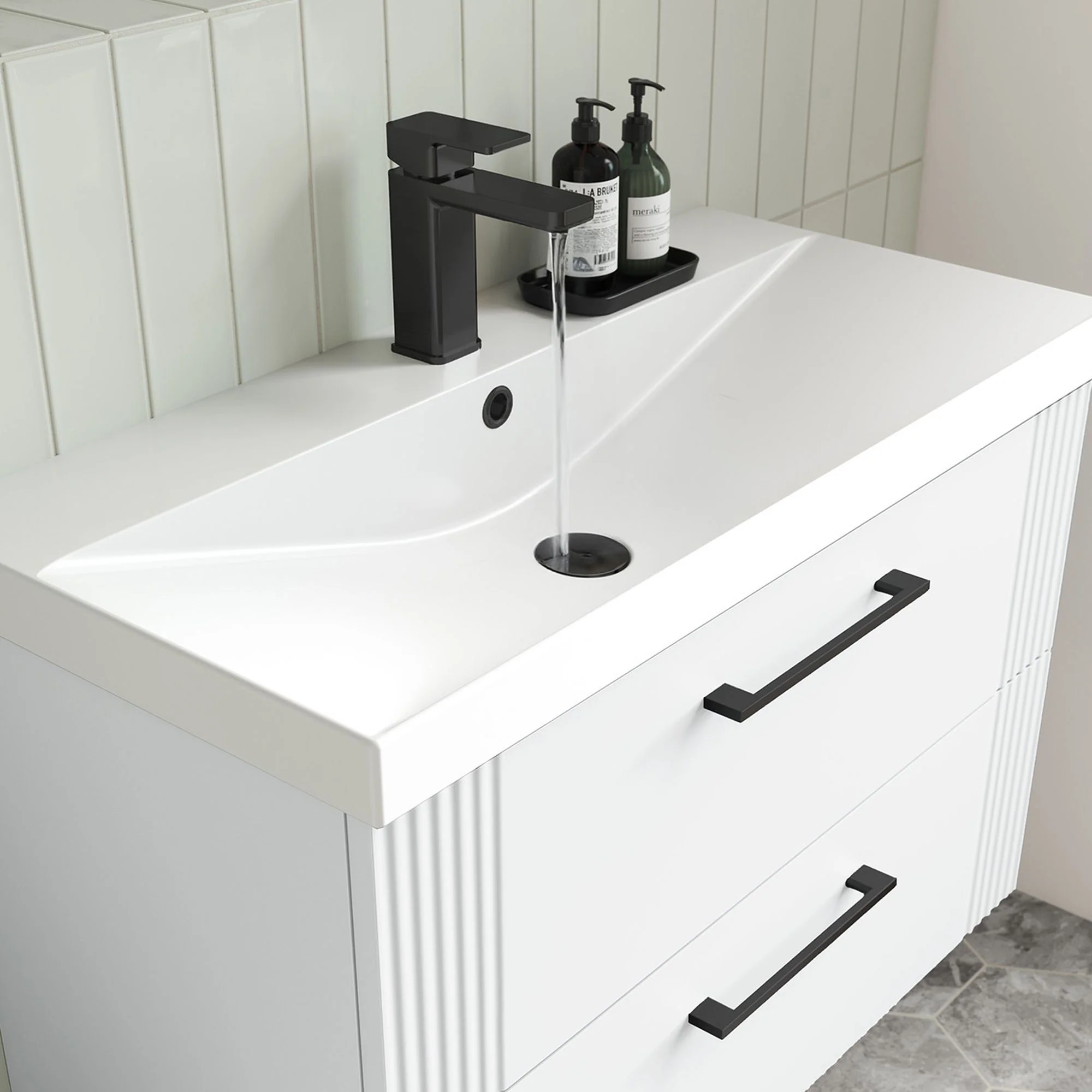 Nuie Deco 800mm Wall Hung 2-Drawer Vanity & Basin 3 - Satin White - Image 6