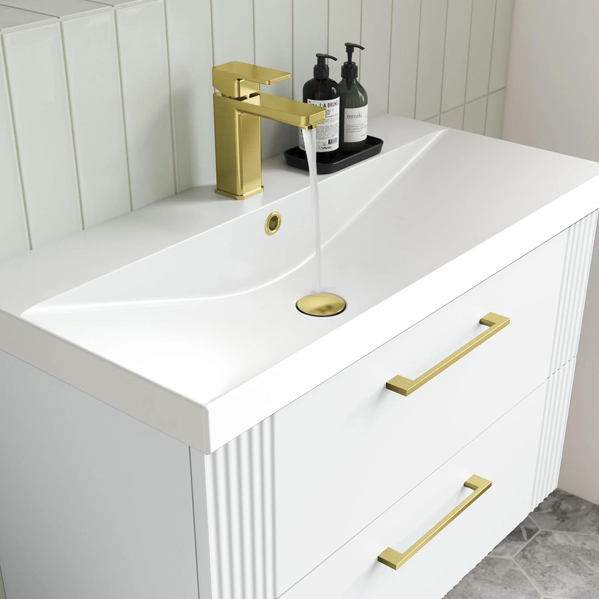 Nuie Deco 800mm Wall Hung 2-Drawer Vanity & Basin 3 - Satin White - Image 7