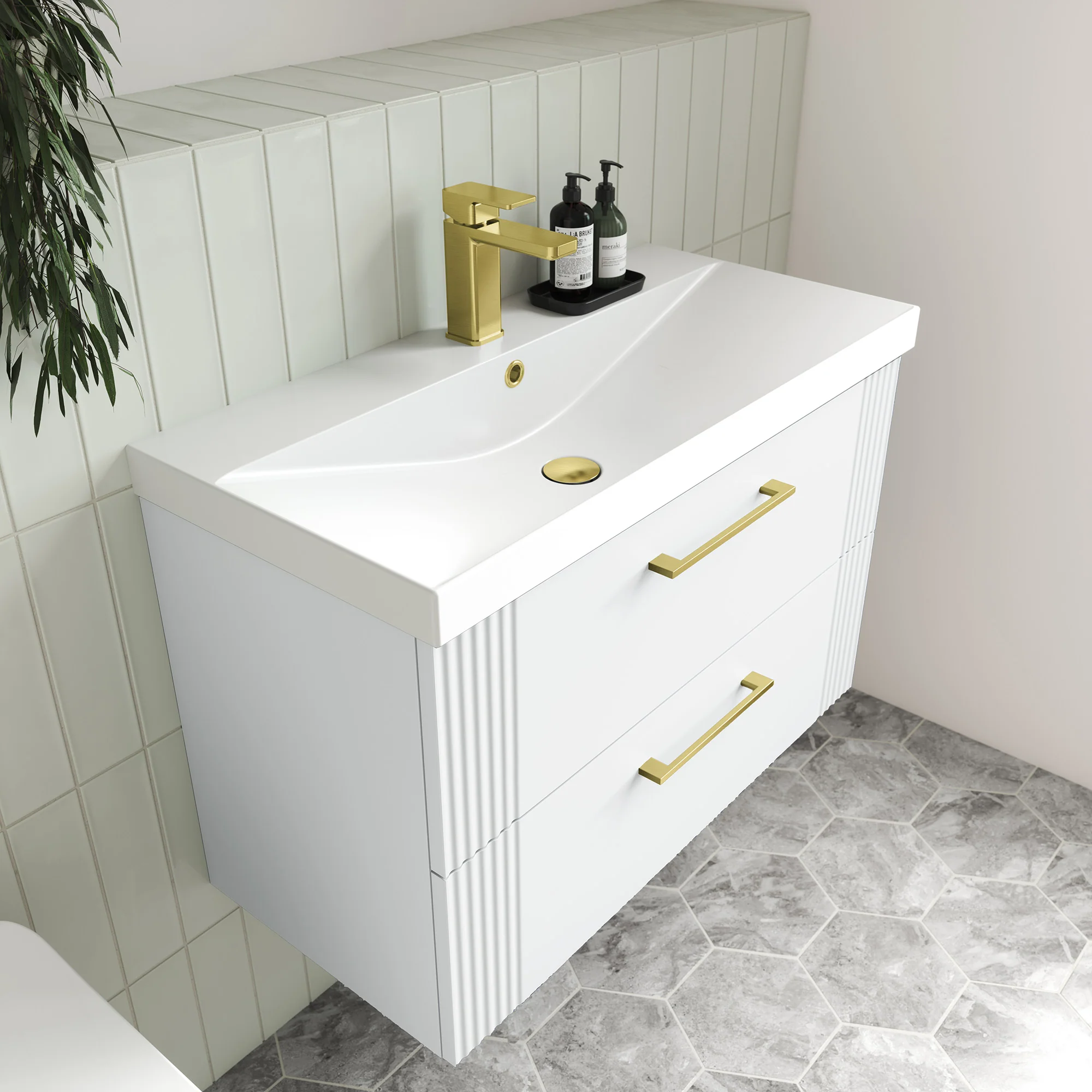Nuie Deco 800mm Wall Hung 2-Drawer Vanity & Basin 3 - Satin White - Image 8