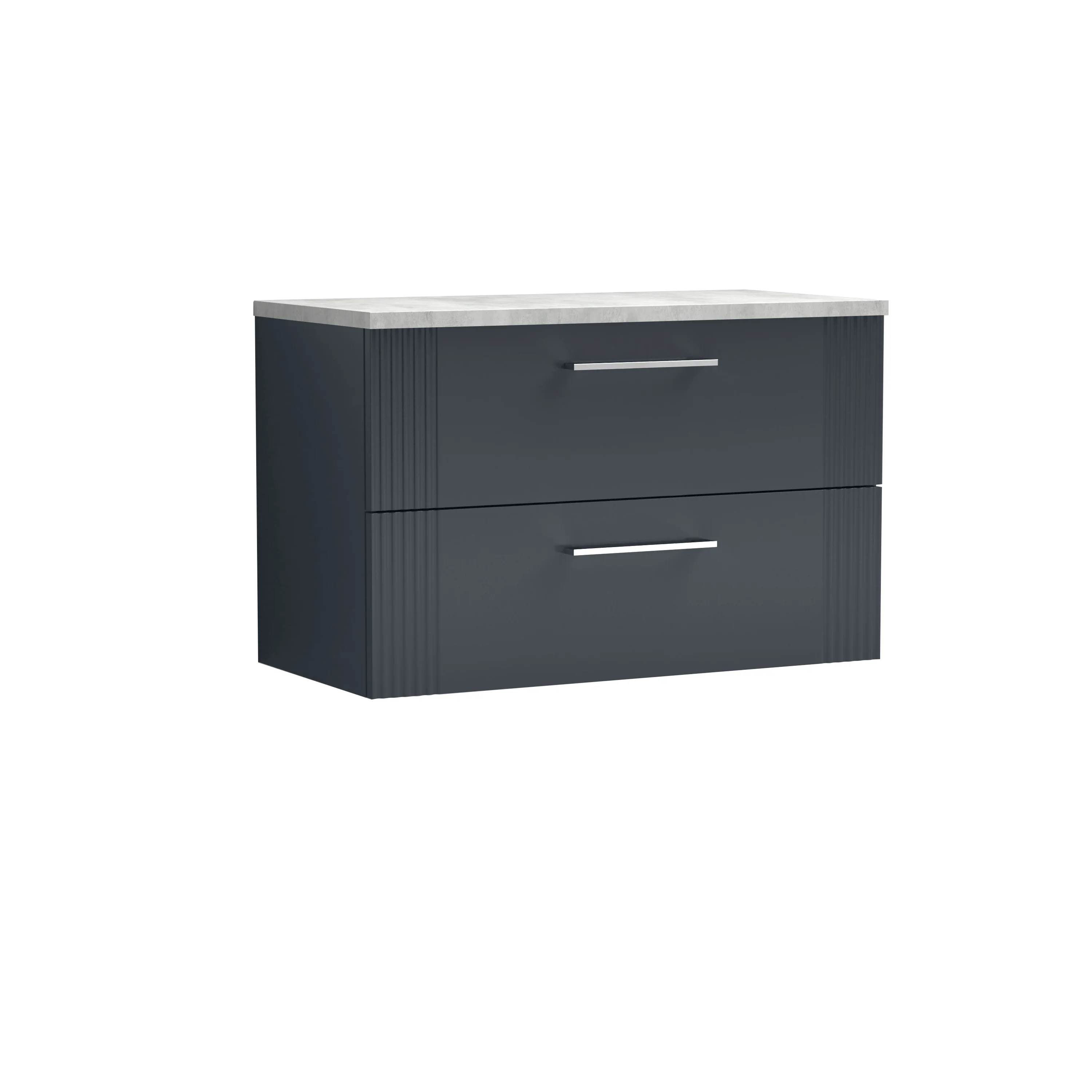 Nuie Deco 800mm Wall Hung 2-Drawer Vanity & Laminate Worktop - Soft Black