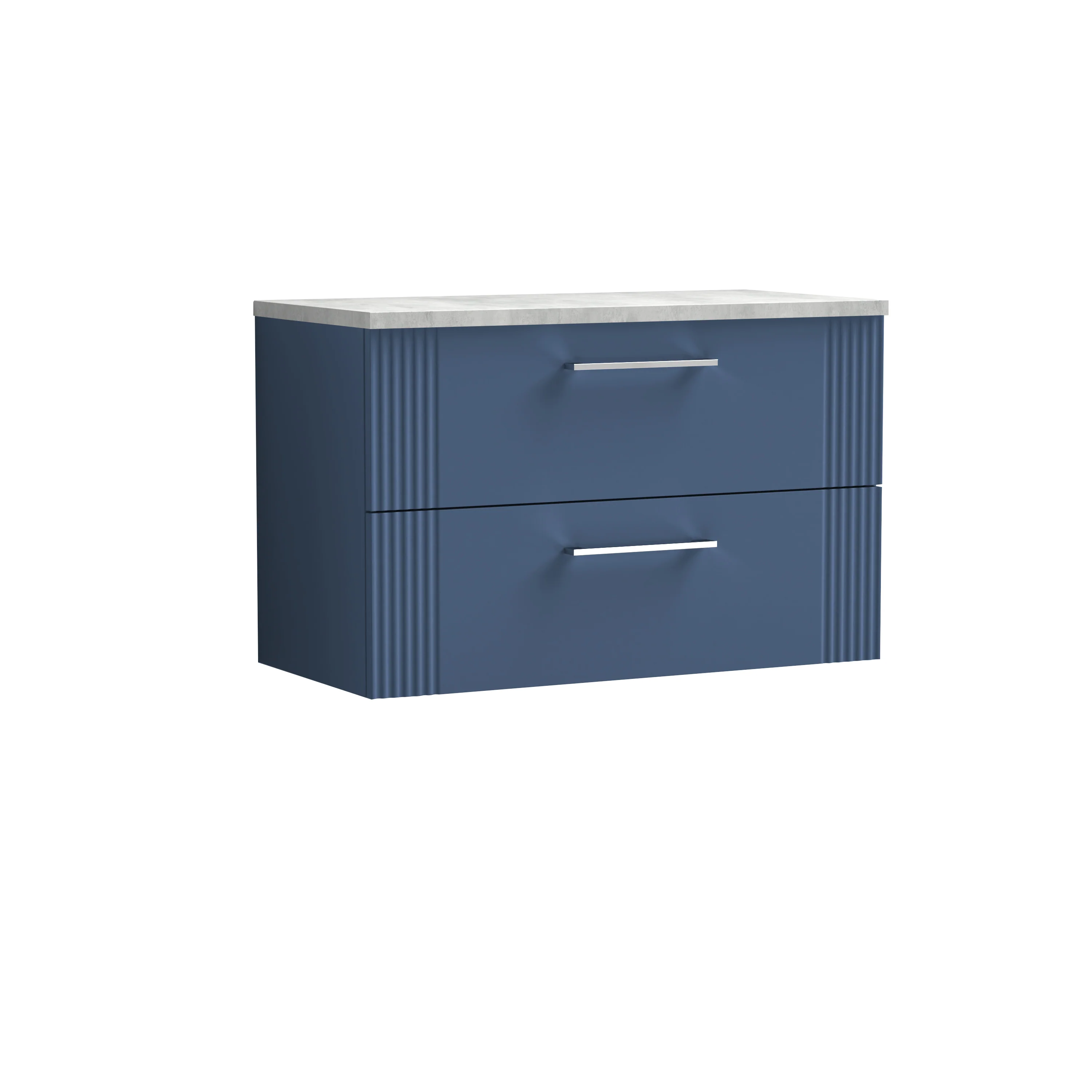 Nuie Deco 800mm Wall Hung 2-Drawer Vanity & Laminate Worktop  - Satin Blue