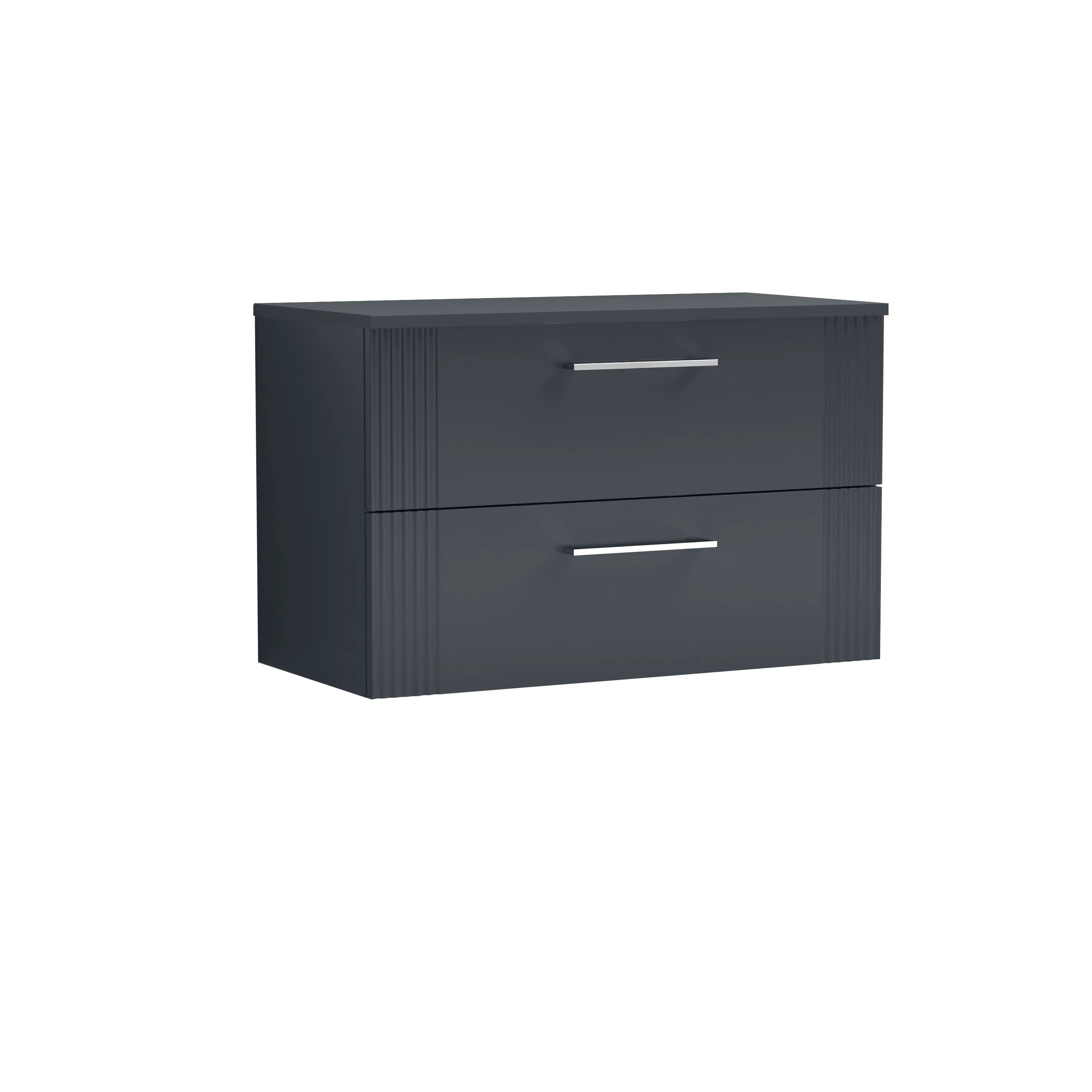Nuie Deco 800mm Wall Hung 2-Drawer Vanity & Worktop - Soft Black - Image 2