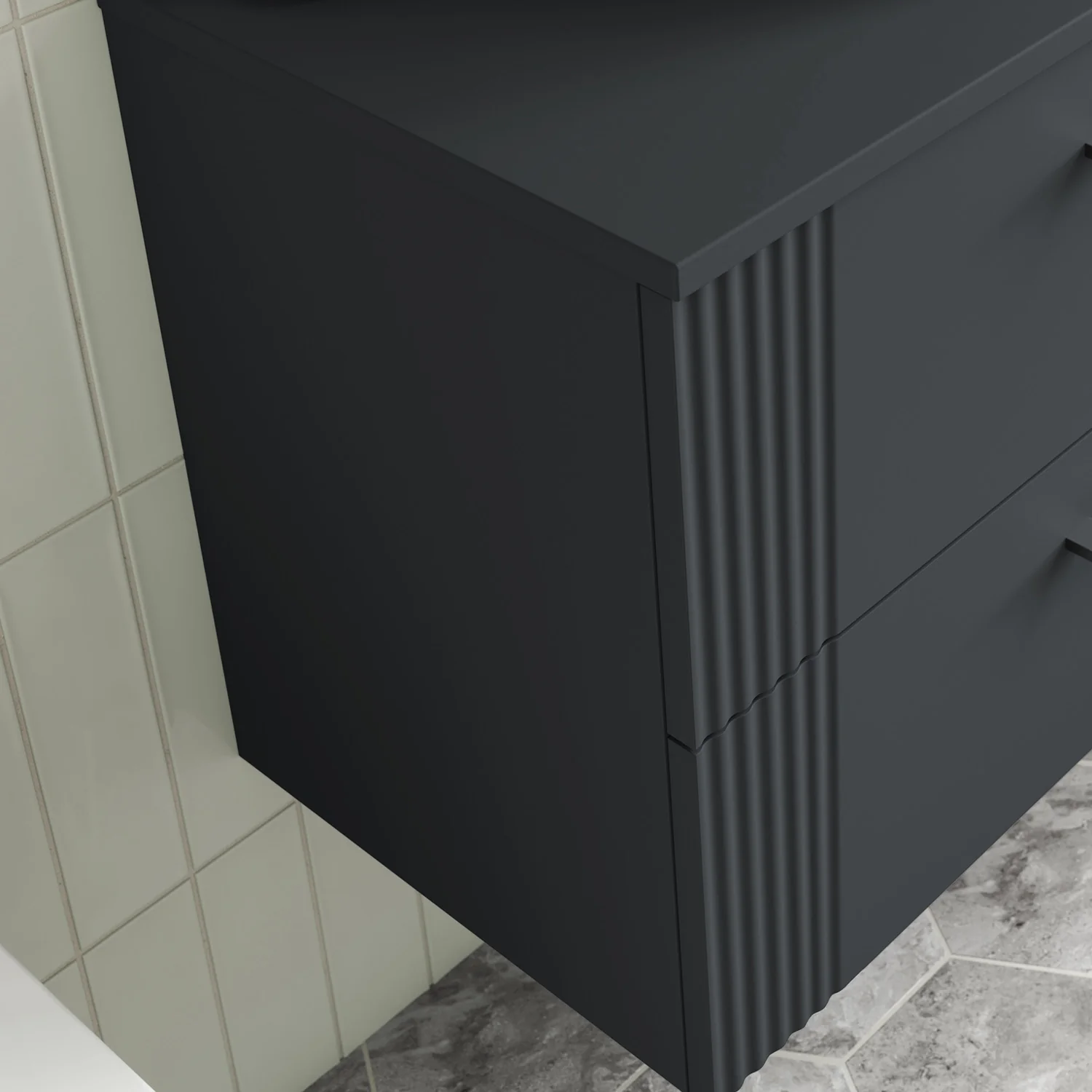 Nuie Deco 800mm Wall Hung 2-Drawer Vanity & Worktop - Soft Black - Image 4