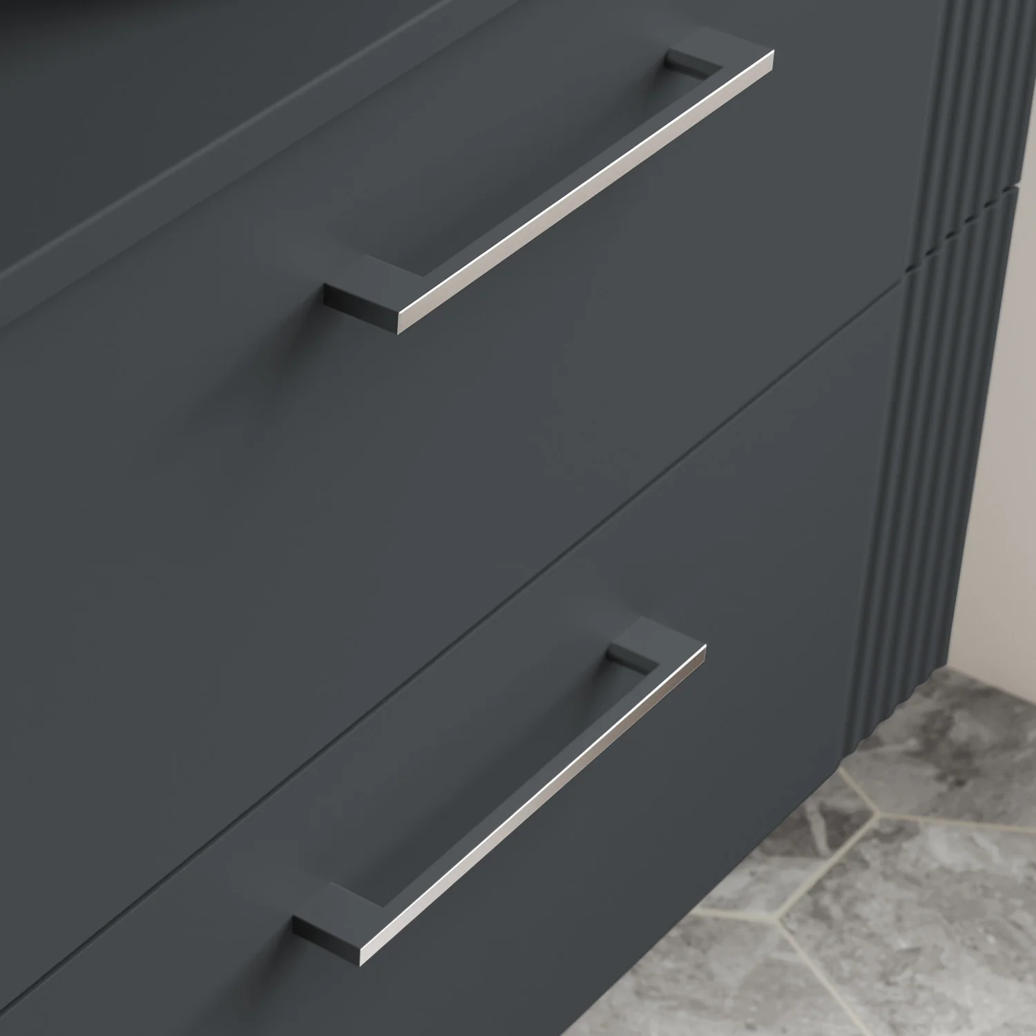Nuie Deco 800mm Wall Hung 2-Drawer Vanity & Worktop - Soft Black - Image 5