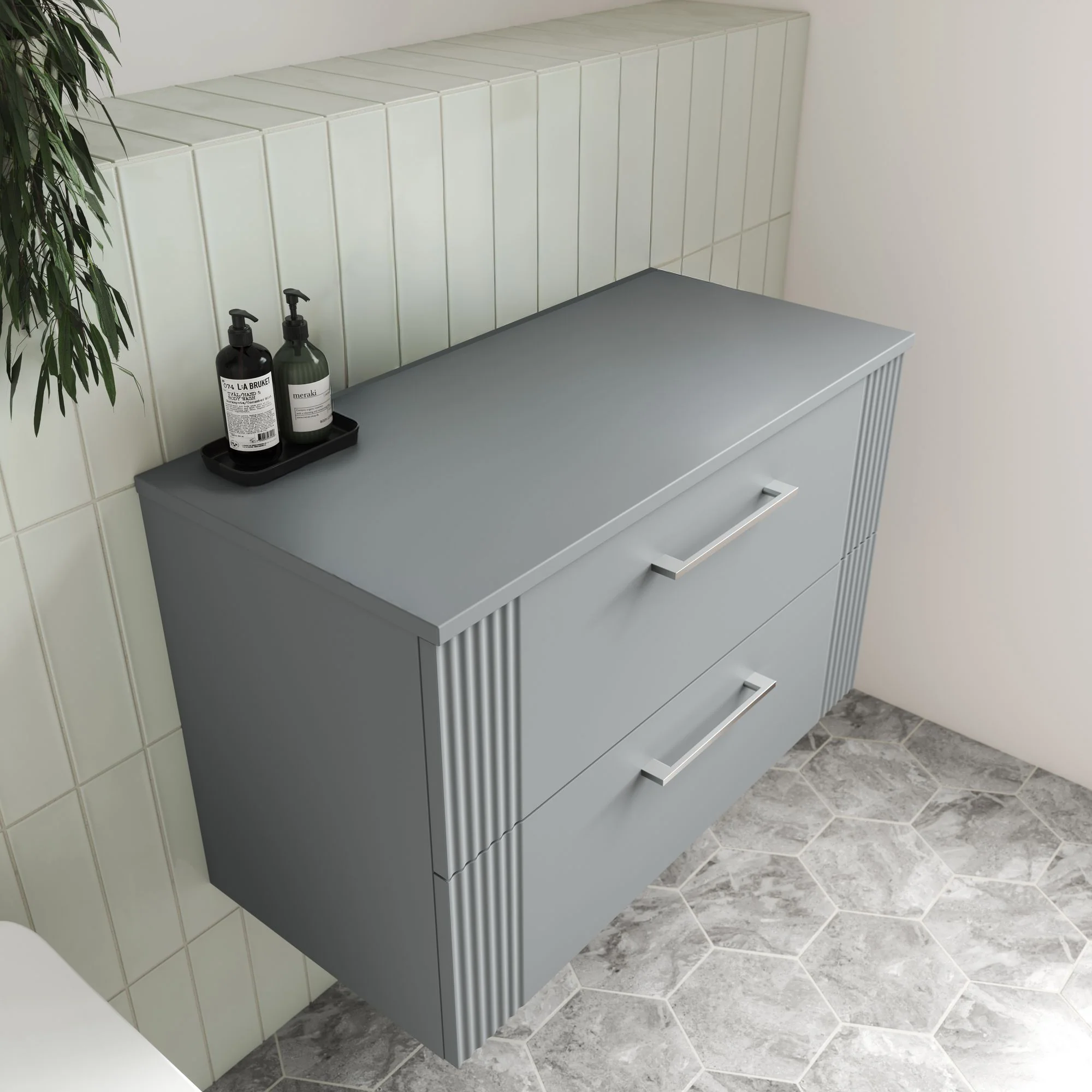 Nuie Deco 800mm Wall Hung 2-Drawer Vanity & Worktop - Satin Grey