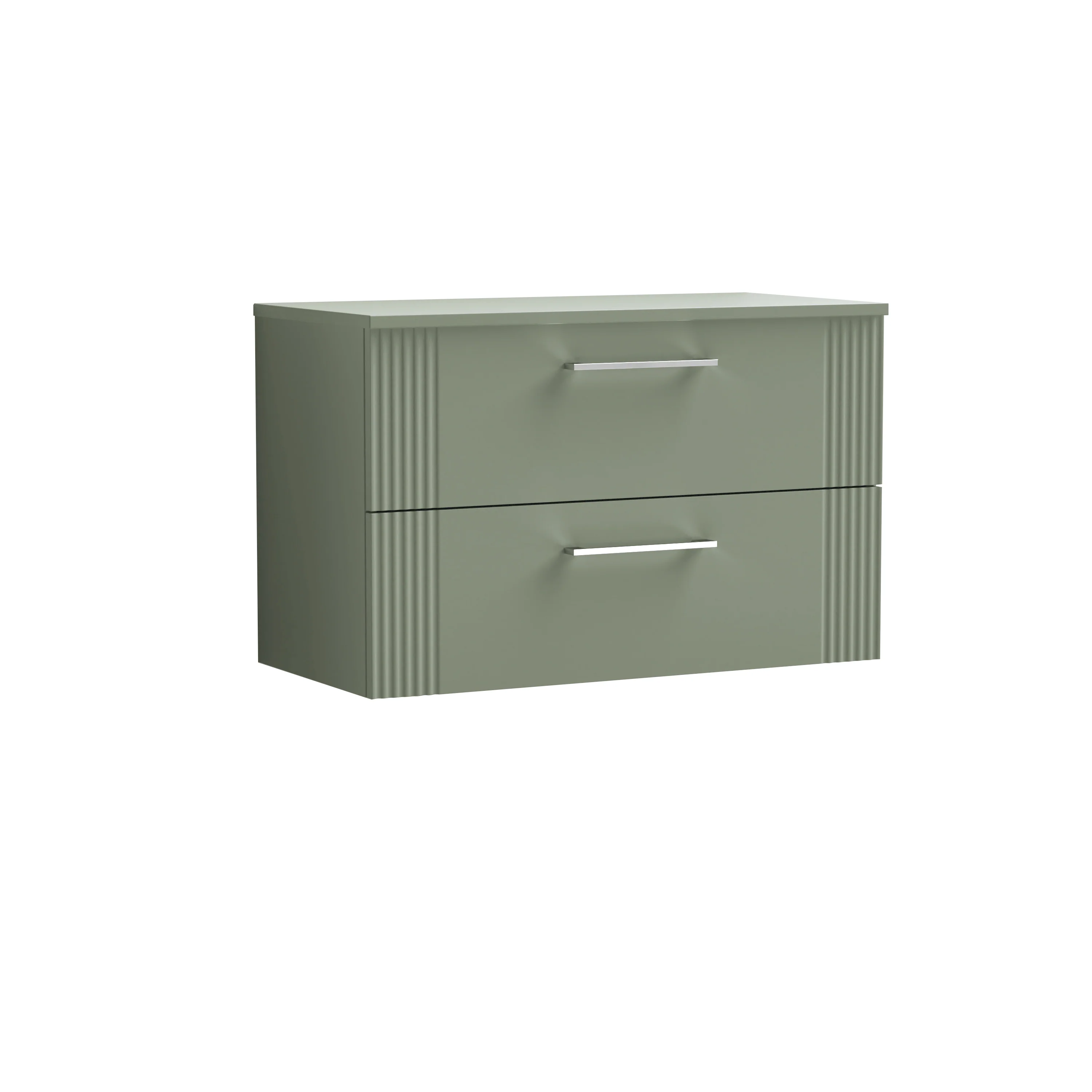 Nuie Deco 800mm Wall Hung 2-Drawer Vanity & Worktop - Satin Green - Image 2