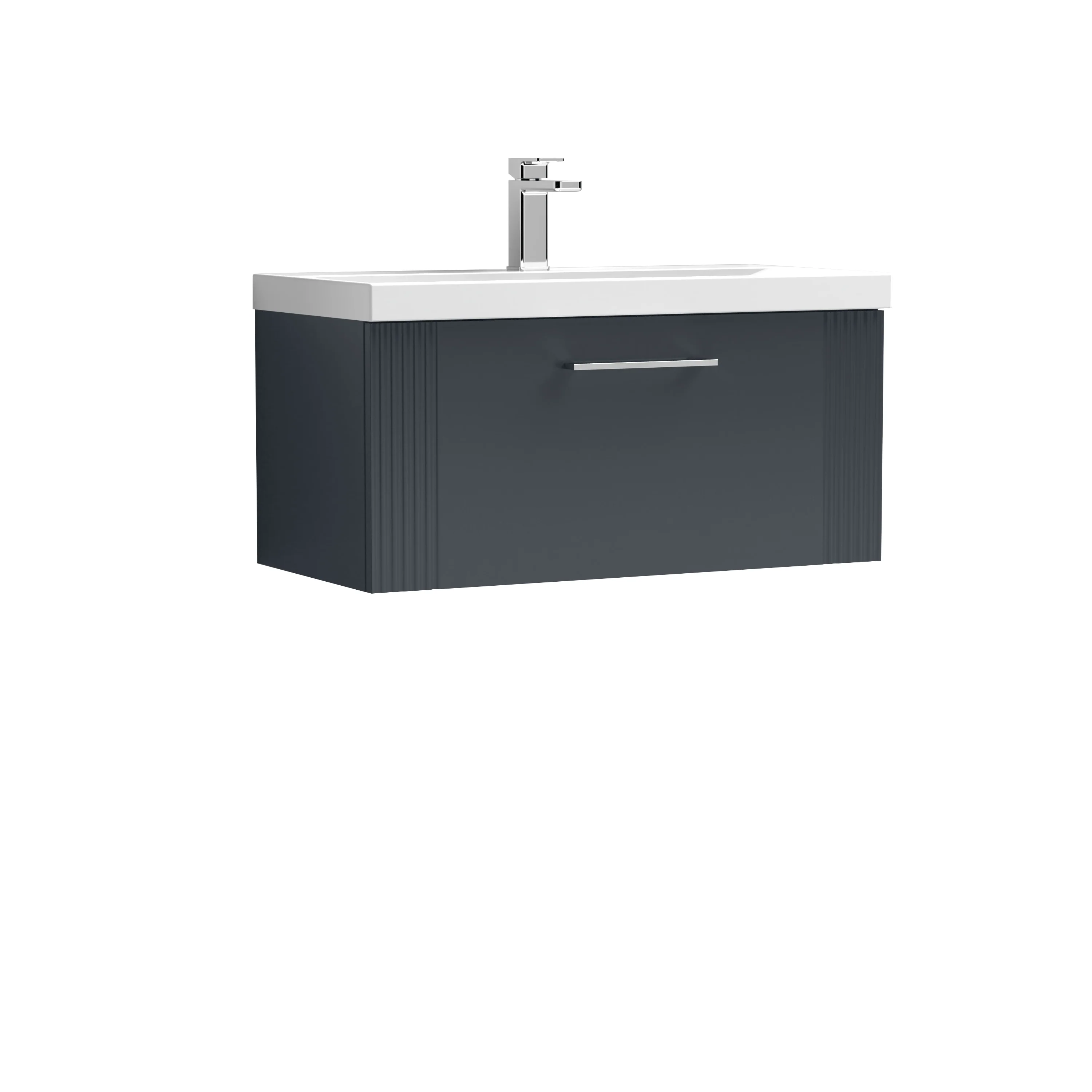 Nuie Deco 800mm Wall Hung Single Drawer Vanity & Basin 1 - Soft Black - Image 3