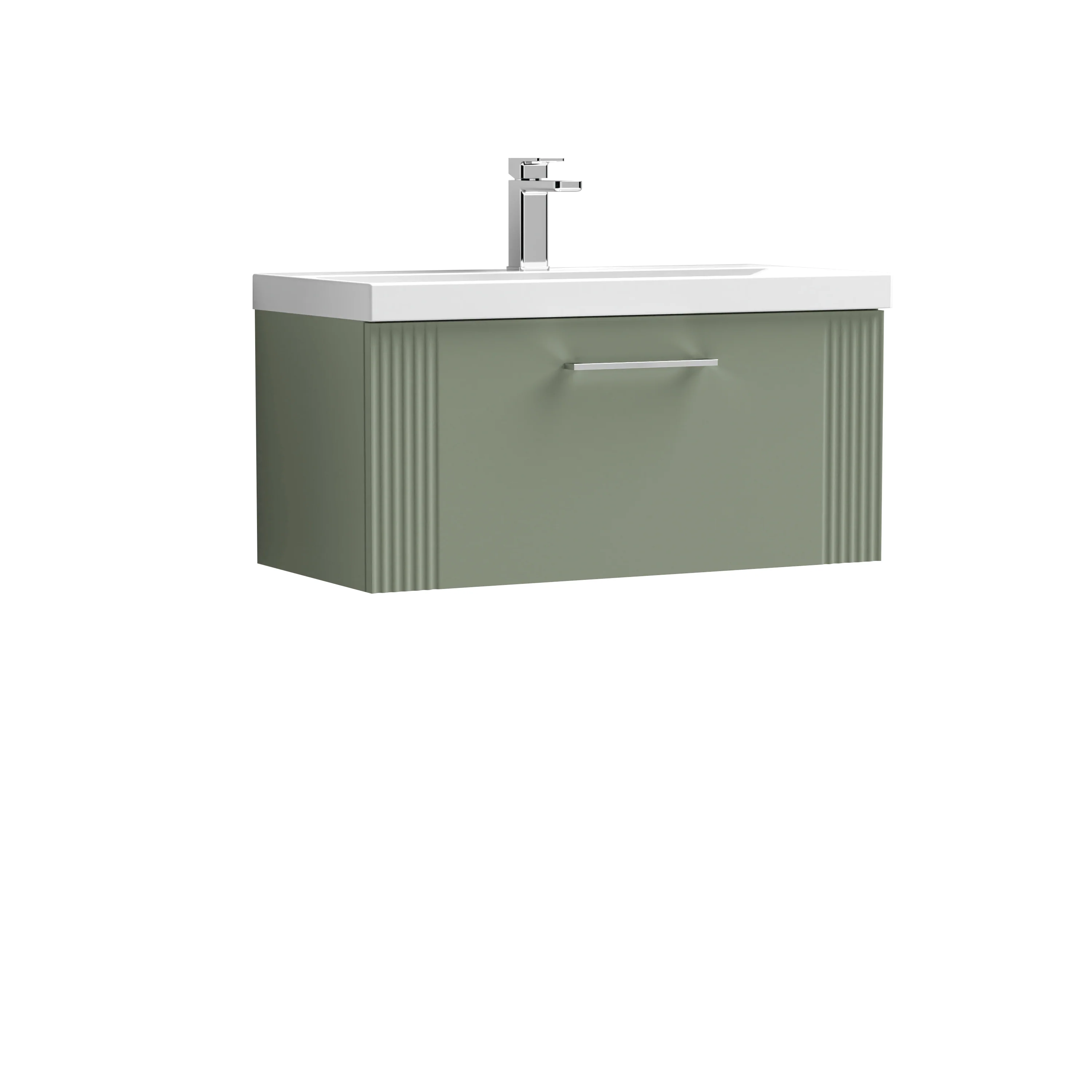 Nuie Deco 800mm Wall Hung Single Drawer Vanity & Basin 1 - Satin Green - Image 3