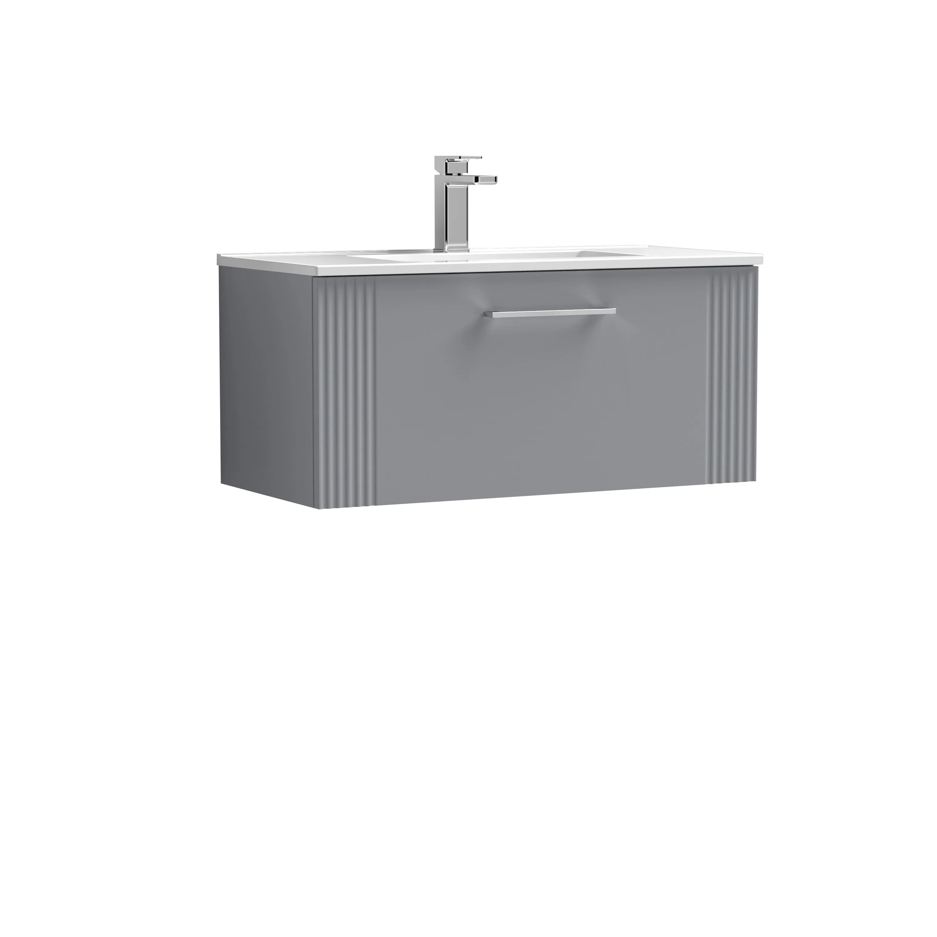Nuie Deco 800mm Wall Hung Single Drawer Vanity & Basin 2 - Satin Grey - Image 3