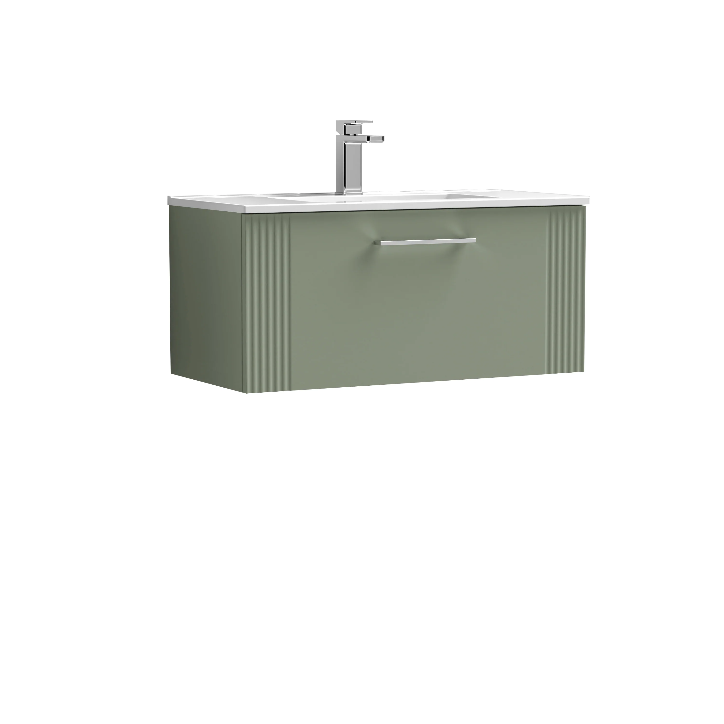 Nuie Deco 800mm Wall Hung Single Drawer Vanity & Basin 2 - Satin Green - Image 3