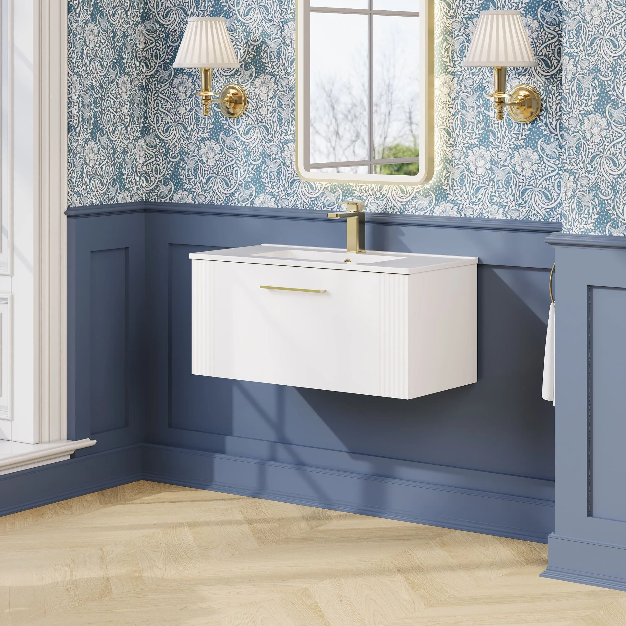 Nuie Deco 800mm Wall Hung Single Drawer Vanity & Basin 2 - Satin White
