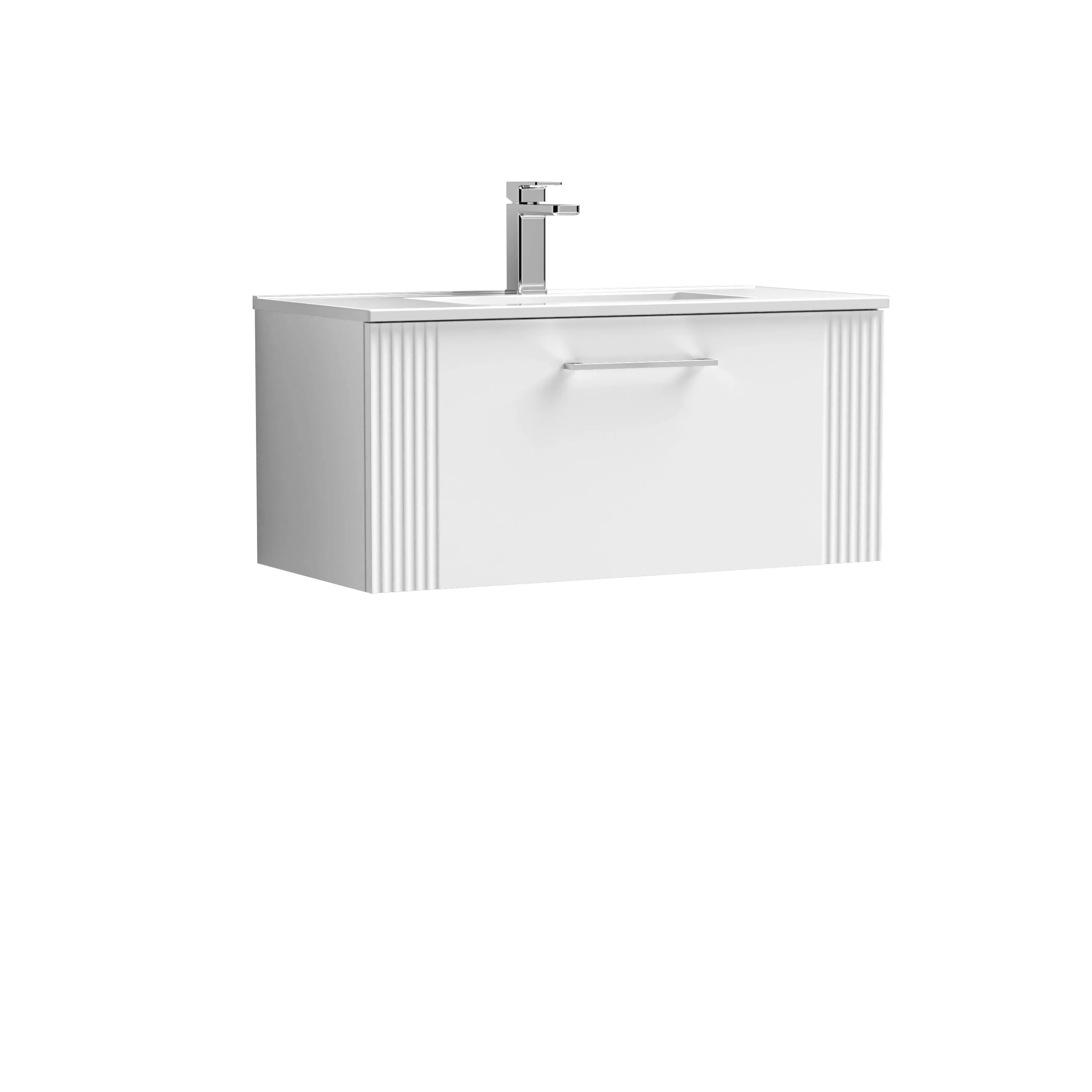 Nuie Deco 800mm Wall Hung Single Drawer Vanity & Basin 2 - Satin White - Image 3