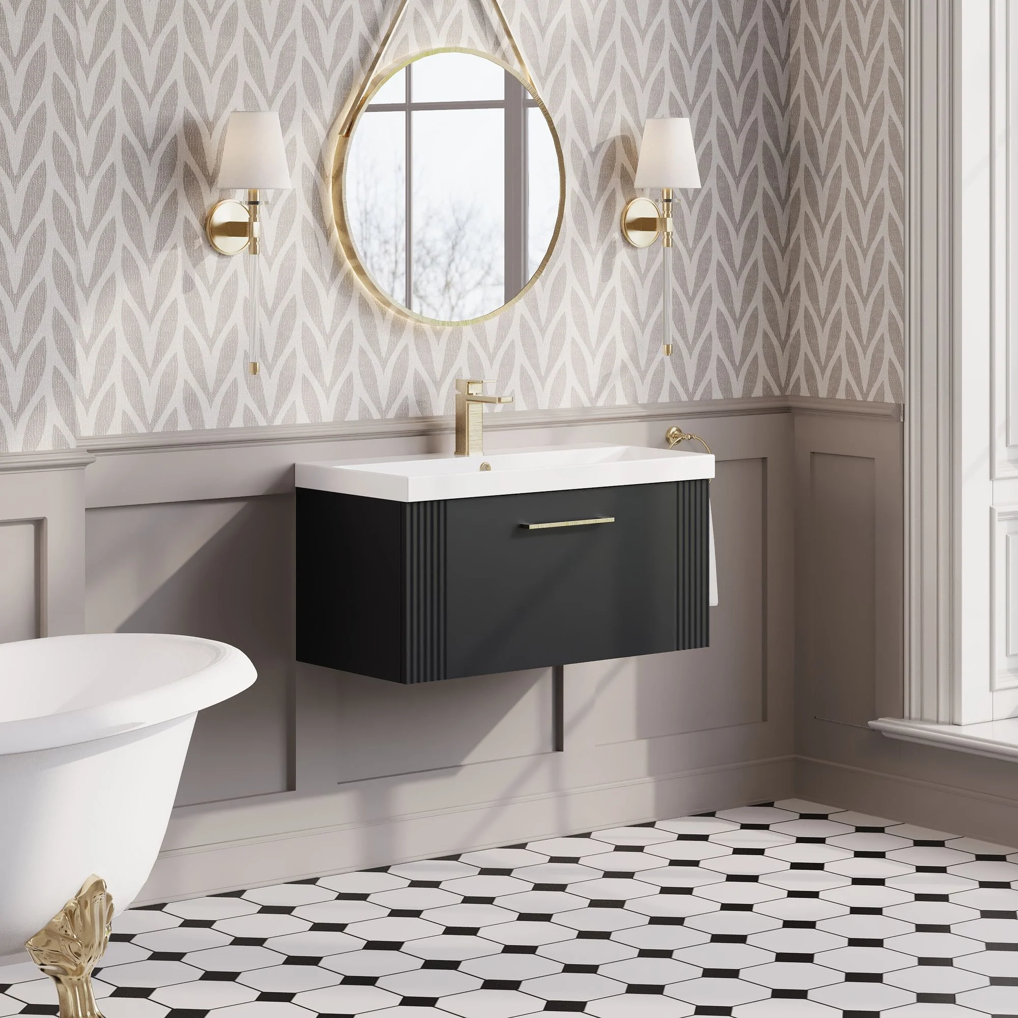 Nuie Deco 800mm Wall Hung Single Drawer Vanity & Basin 3 - Soft Black - Image 4
