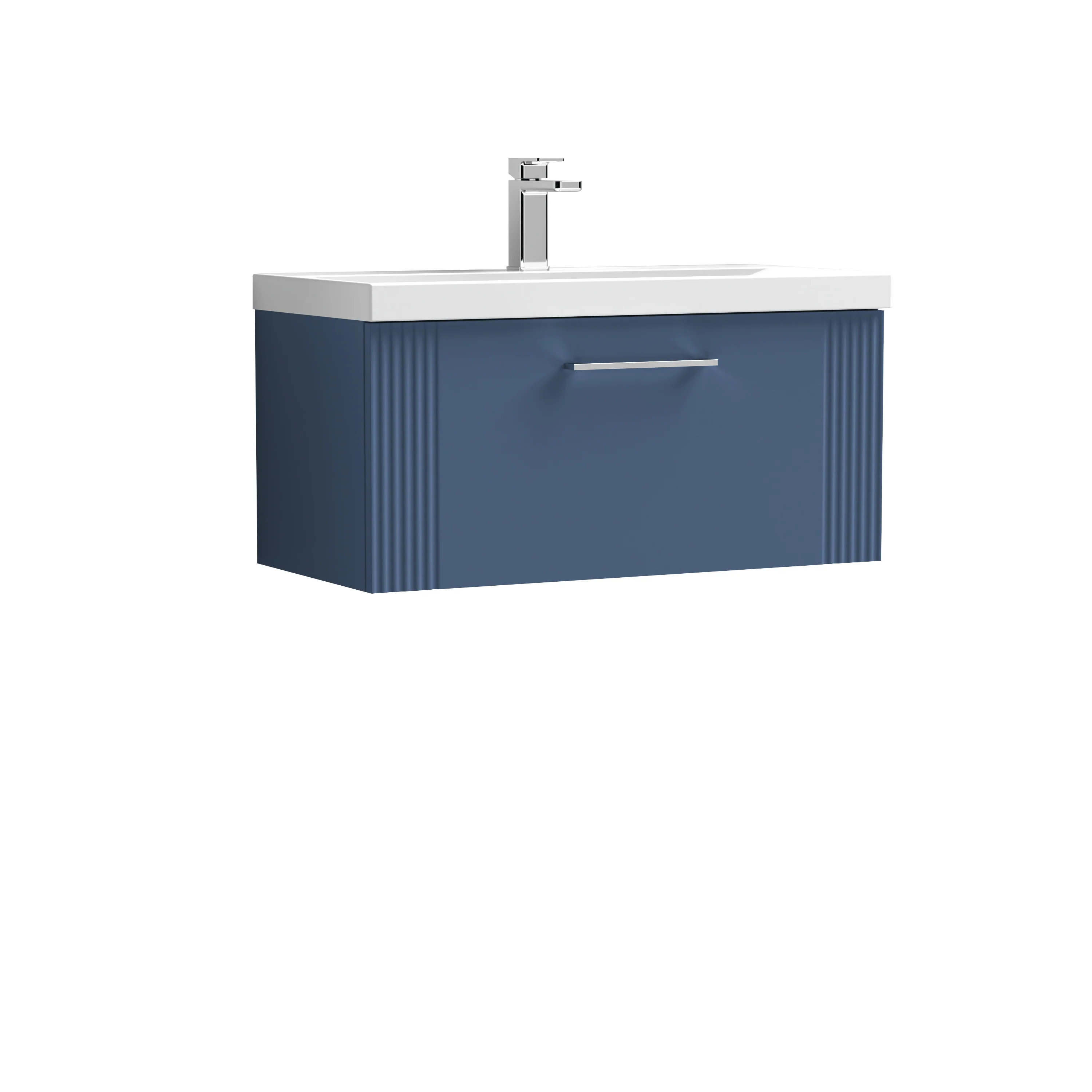 Nuie Deco 800mm Wall Hung Single Drawer Vanity & Basin 3 - Satin Blue - Image 3