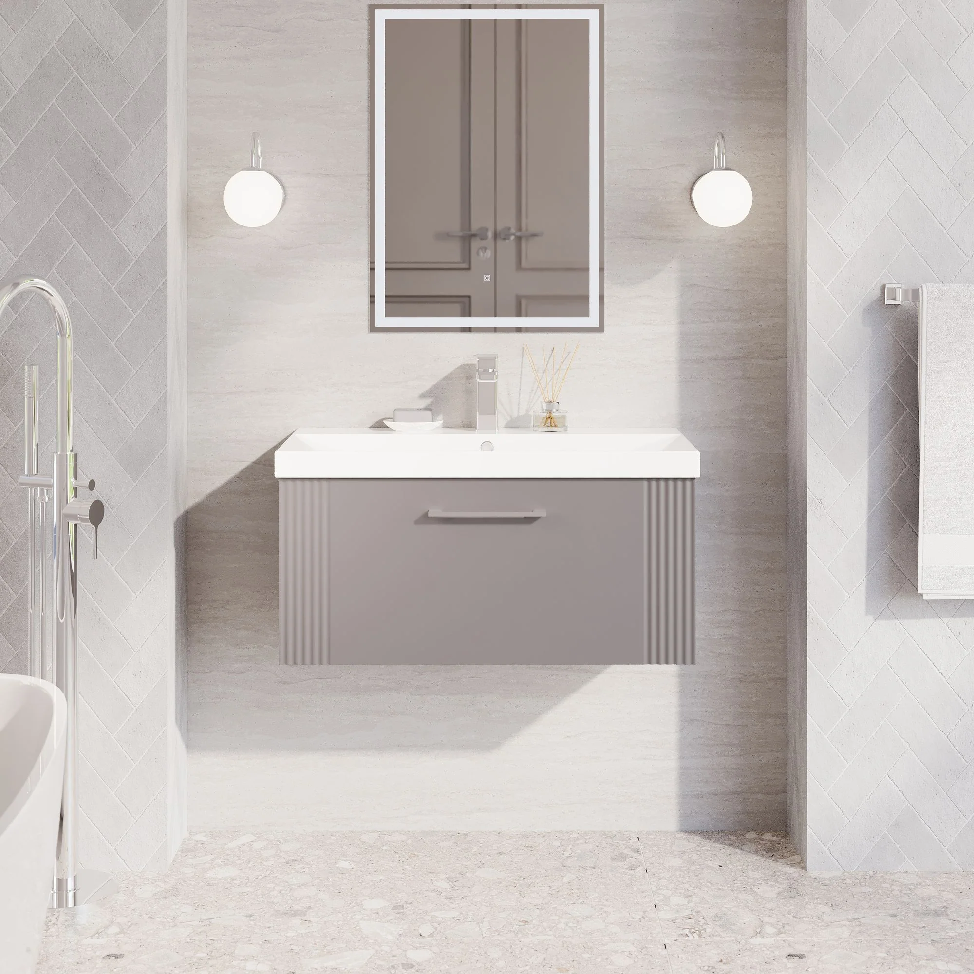 Nuie Deco 800mm Wall Hung Single Drawer Vanity & Basin 3 - Satin Grey