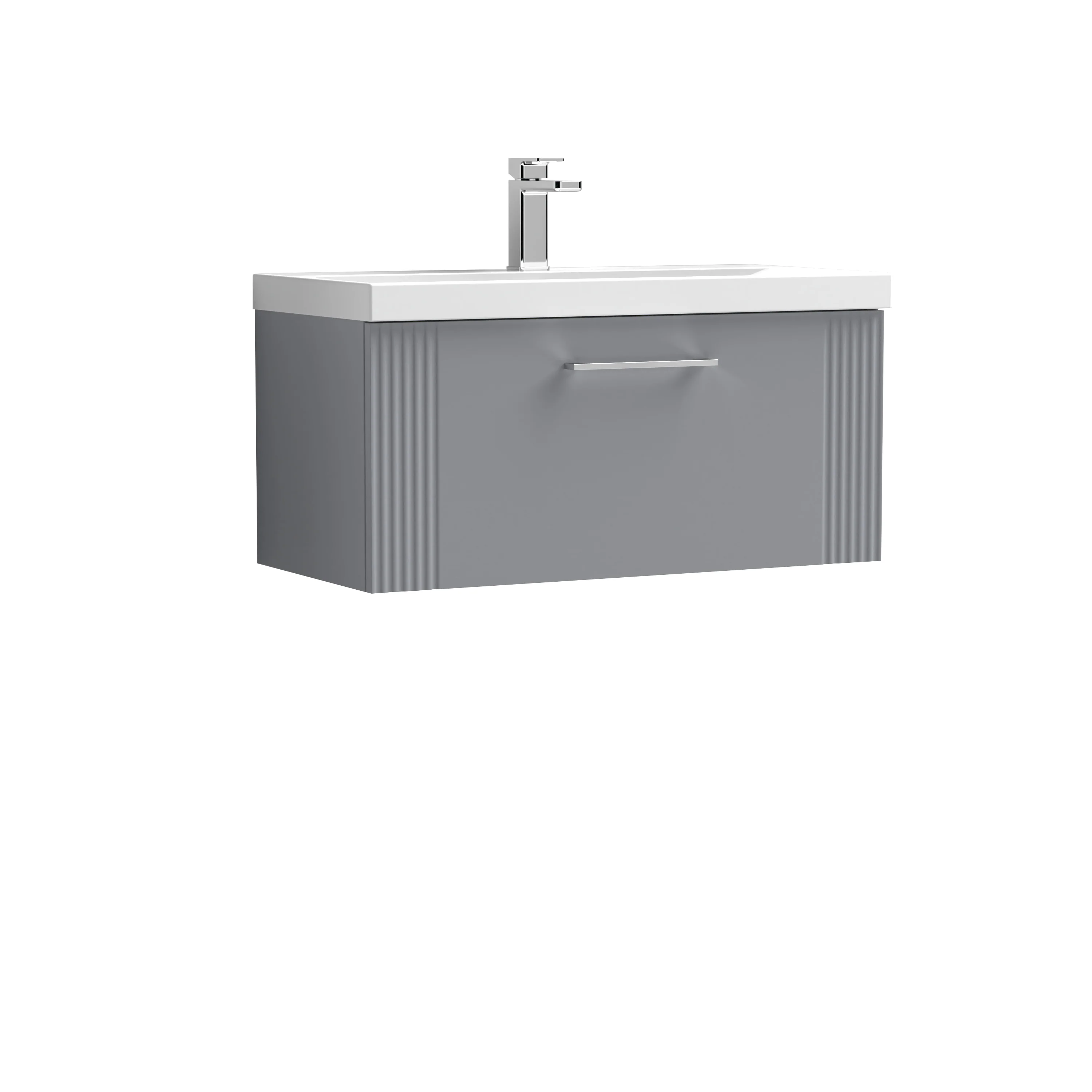Nuie Deco 800mm Wall Hung Single Drawer Vanity & Basin 3 - Satin Grey - Image 3