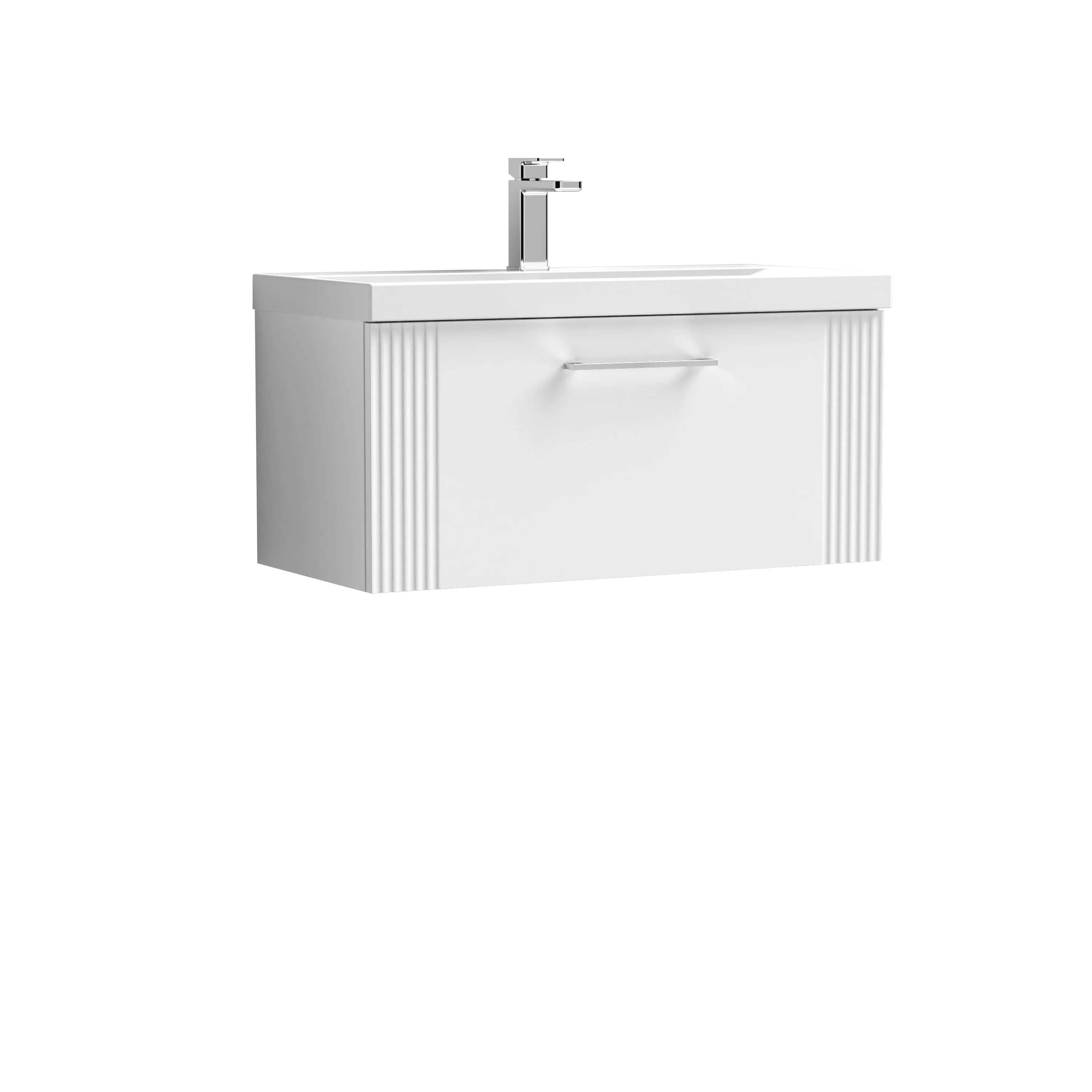 Nuie Deco 800mm Wall Hung Single Drawer Vanity & Basin 3 - Satin White - Image 3