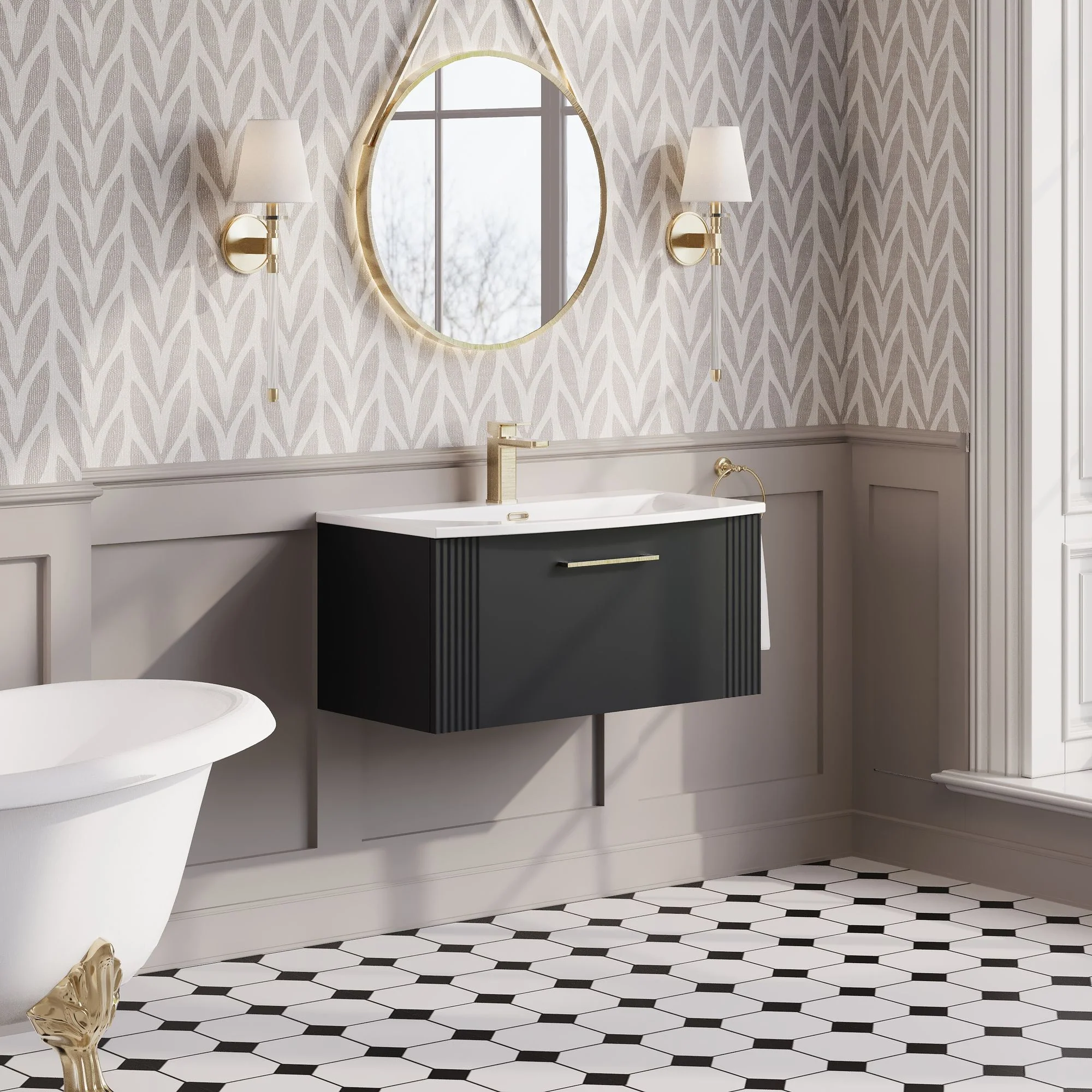 Nuie Deco 800mm Wall Hung Single Drawer Vanity & Basin 4 - Soft Black
