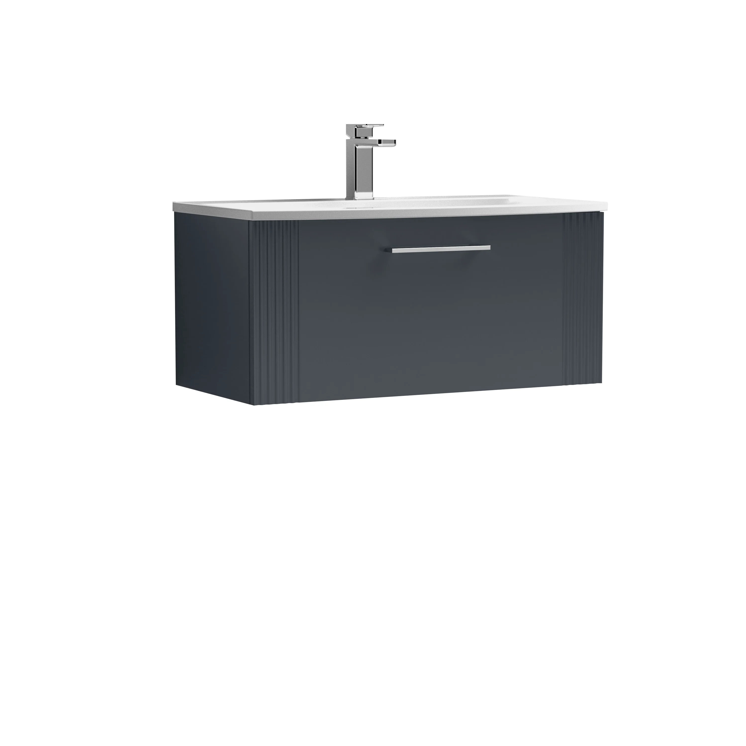 Nuie Deco 800mm Wall Hung Single Drawer Vanity & Basin 4 - Soft Black - Image 3