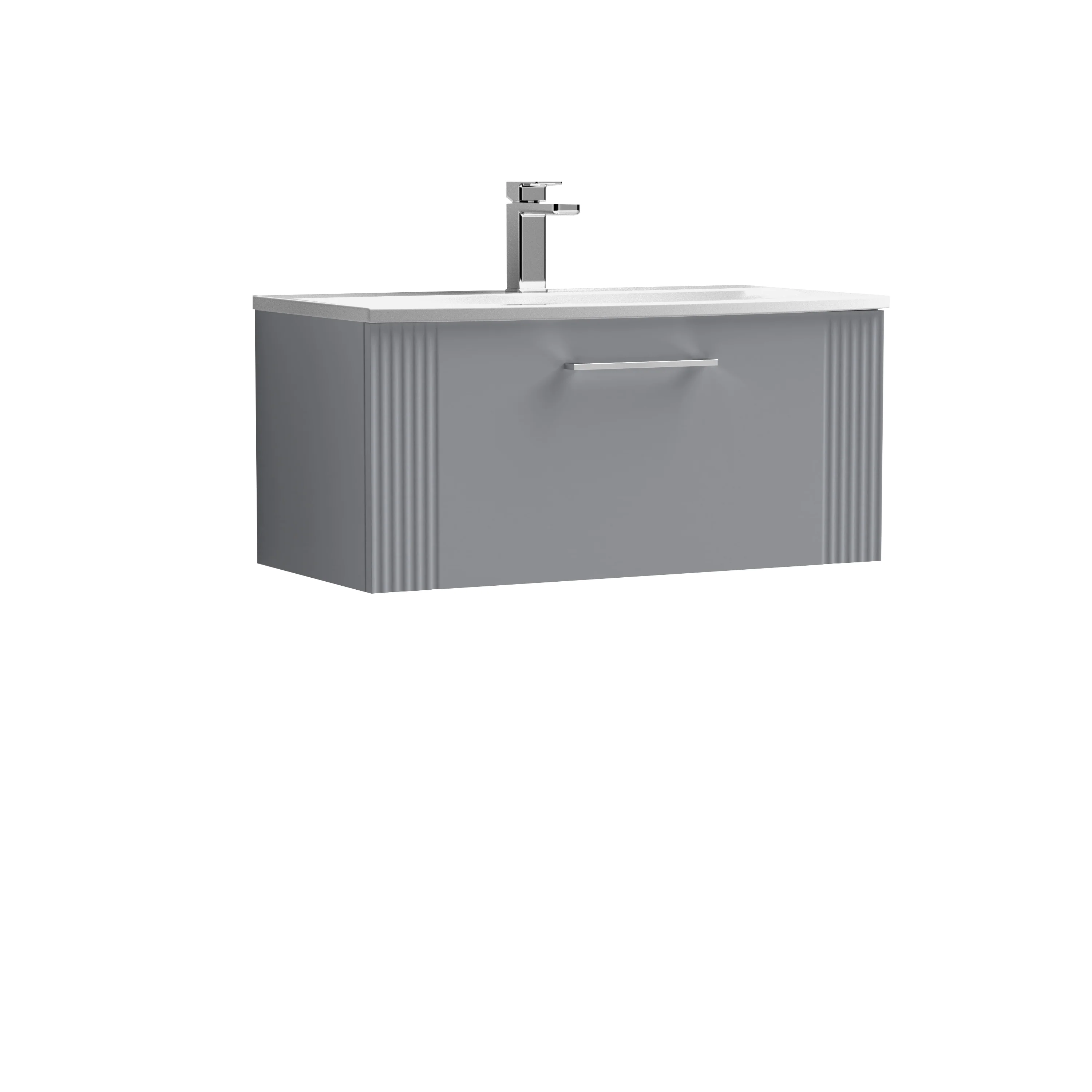 Nuie Deco 800mm Wall Hung Single Drawer Vanity & Basin 4 - Satin Grey - Image 3