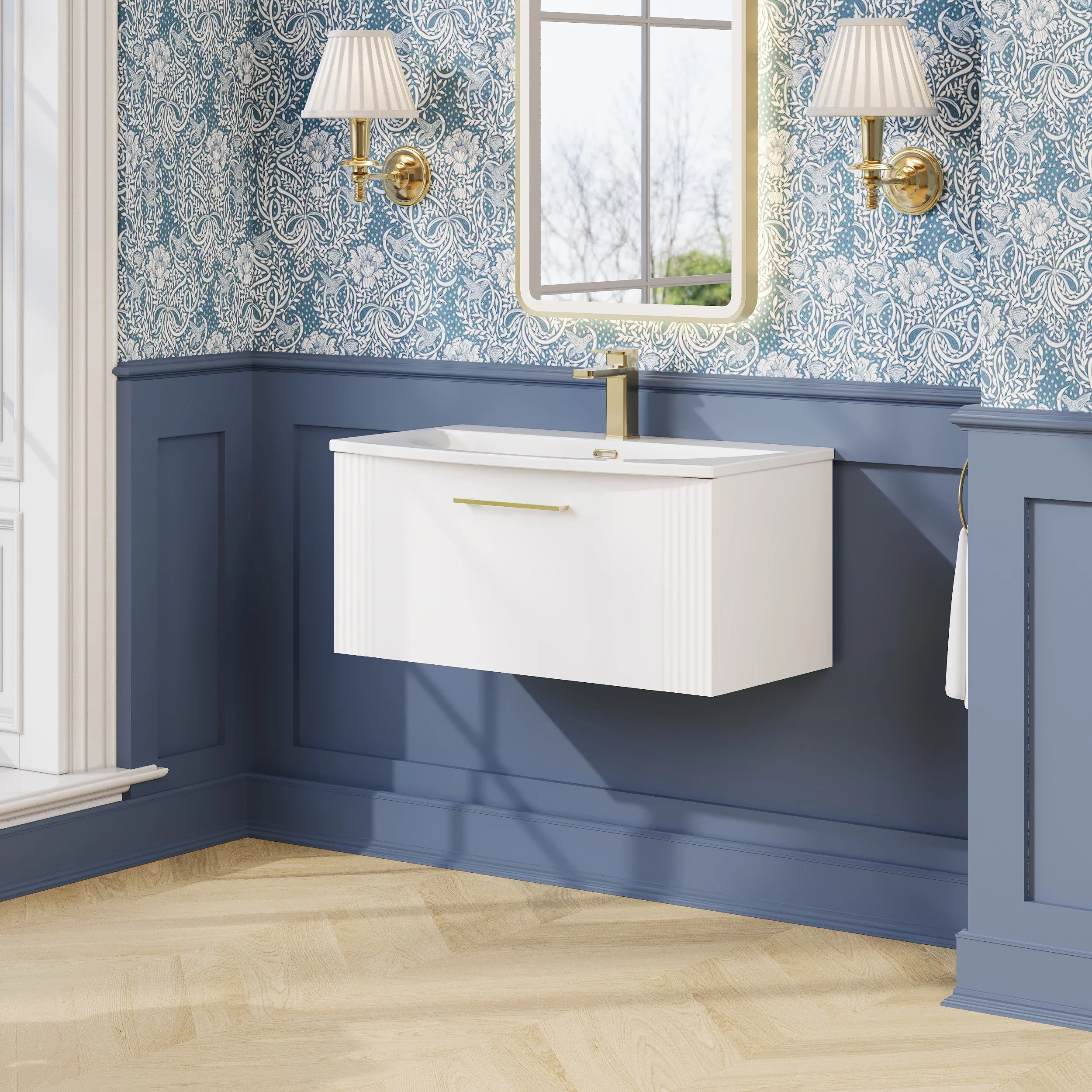 Nuie Deco 800mm Wall Hung Single Drawer Vanity & Basin 4 - Satin White