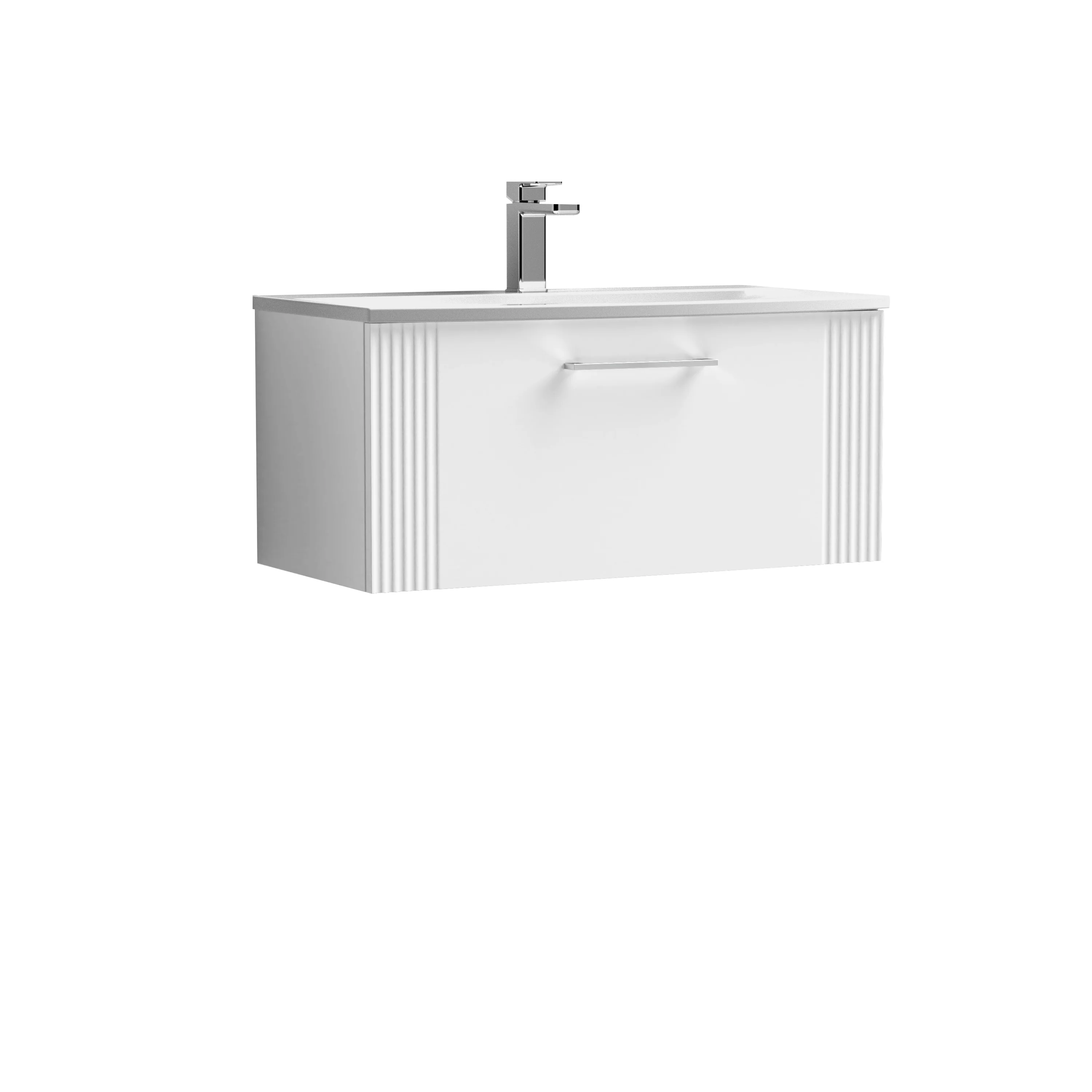 Nuie Deco 800mm Wall Hung Single Drawer Vanity & Basin 4 - Satin White - Image 3