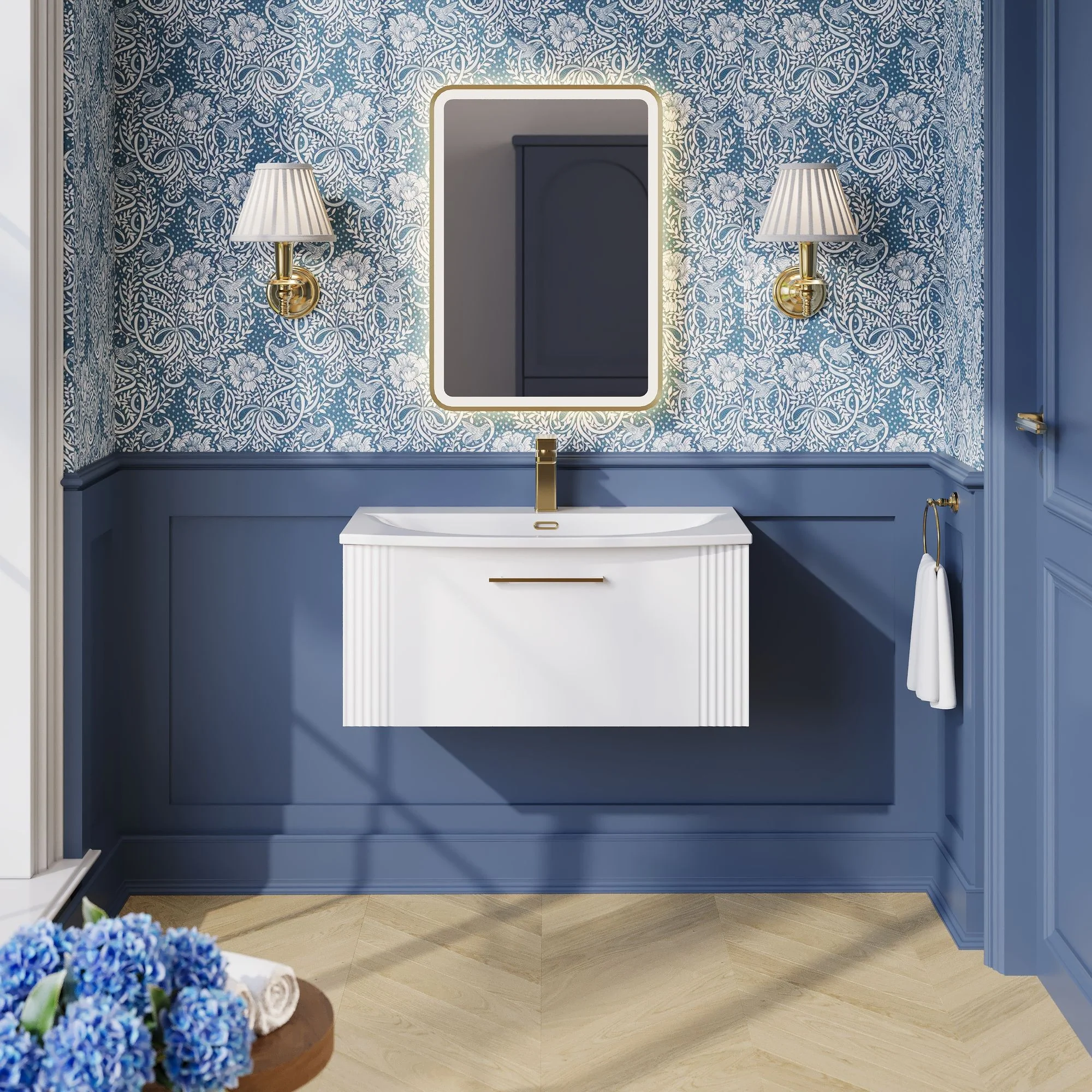 Nuie Deco 800mm Wall Hung Single Drawer Vanity & Basin 4 - Satin White - Image 4