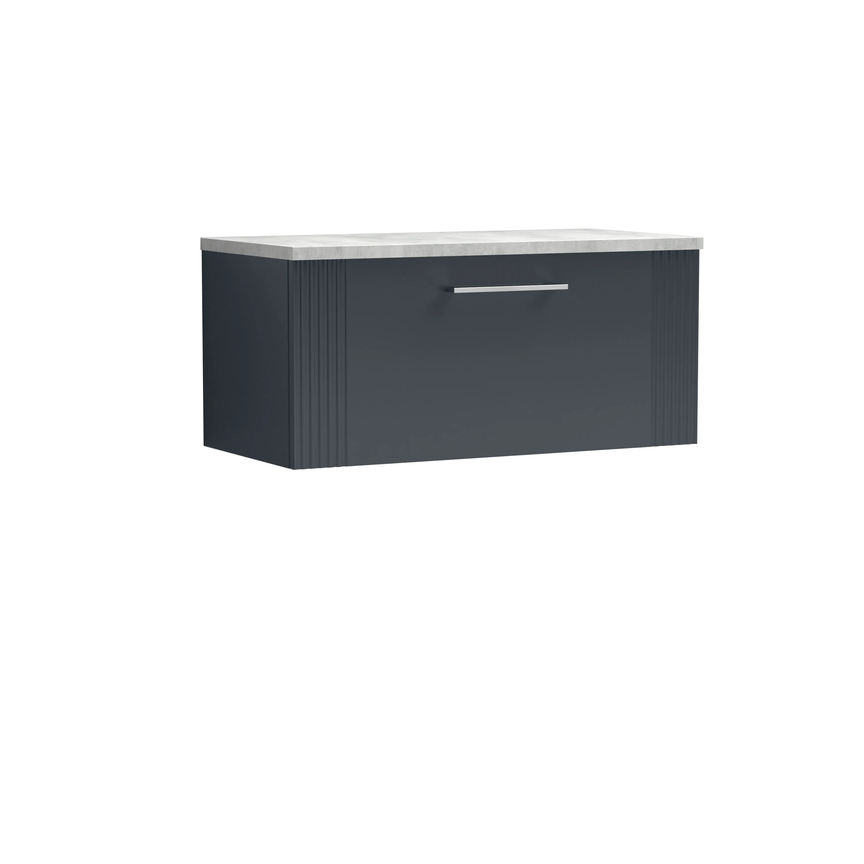 Nuie Deco 800mm Wall Hung Single Drawer Vanity & Laminate Worktop - Soft Black