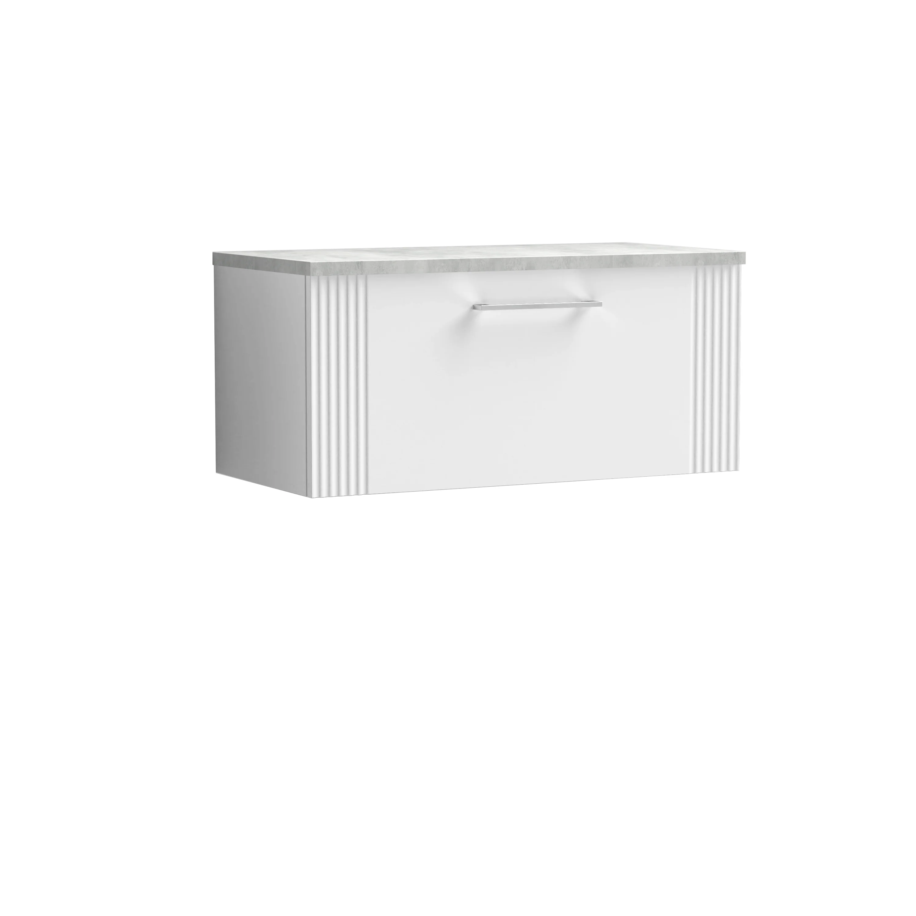 Nuie Deco 800mm Wall Hung Single Drawer Vanity & Laminate Worktop - Satin White