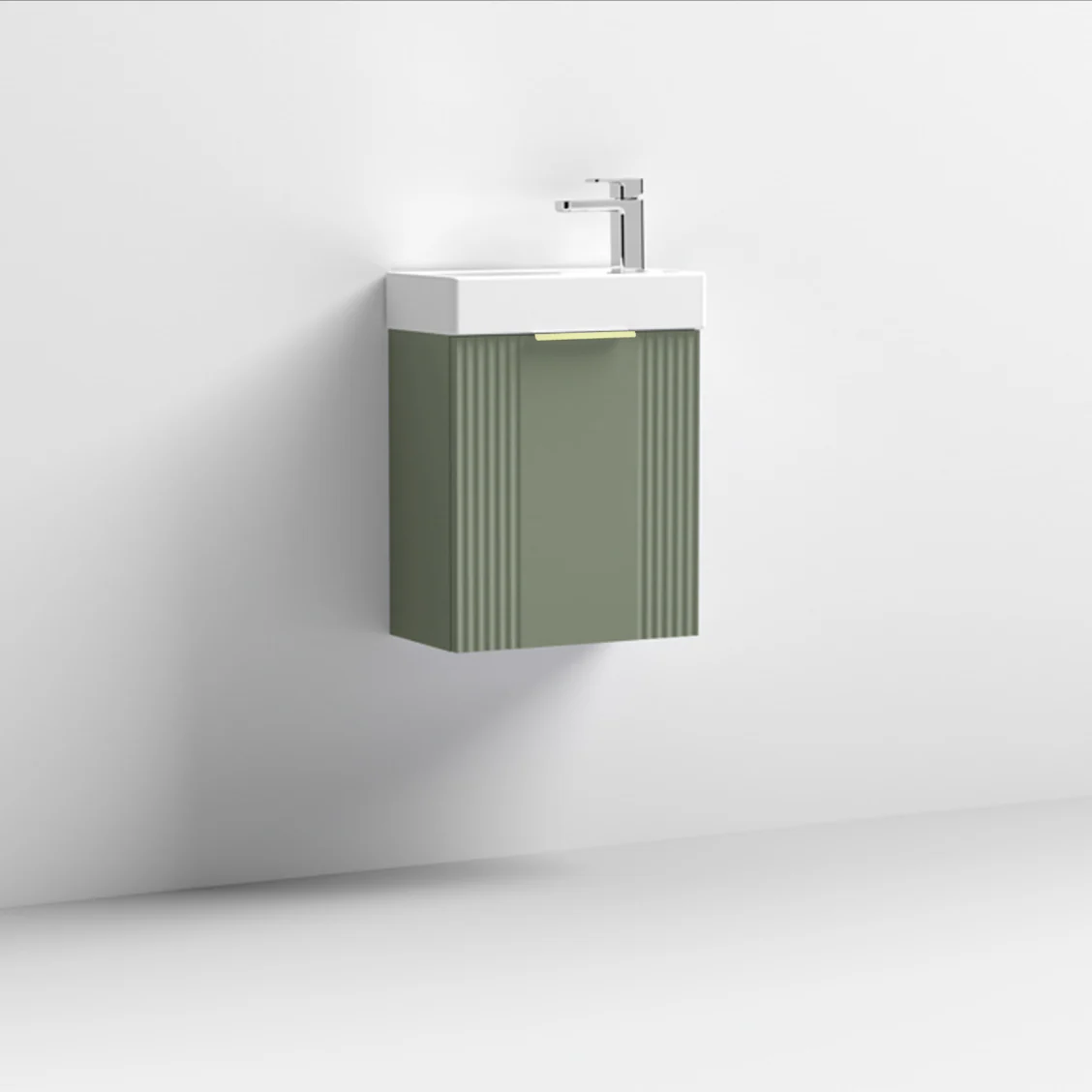 Nuie Deco Compact 400mm Wall Hung Cabinet & Basin - Satin Green - Image 5