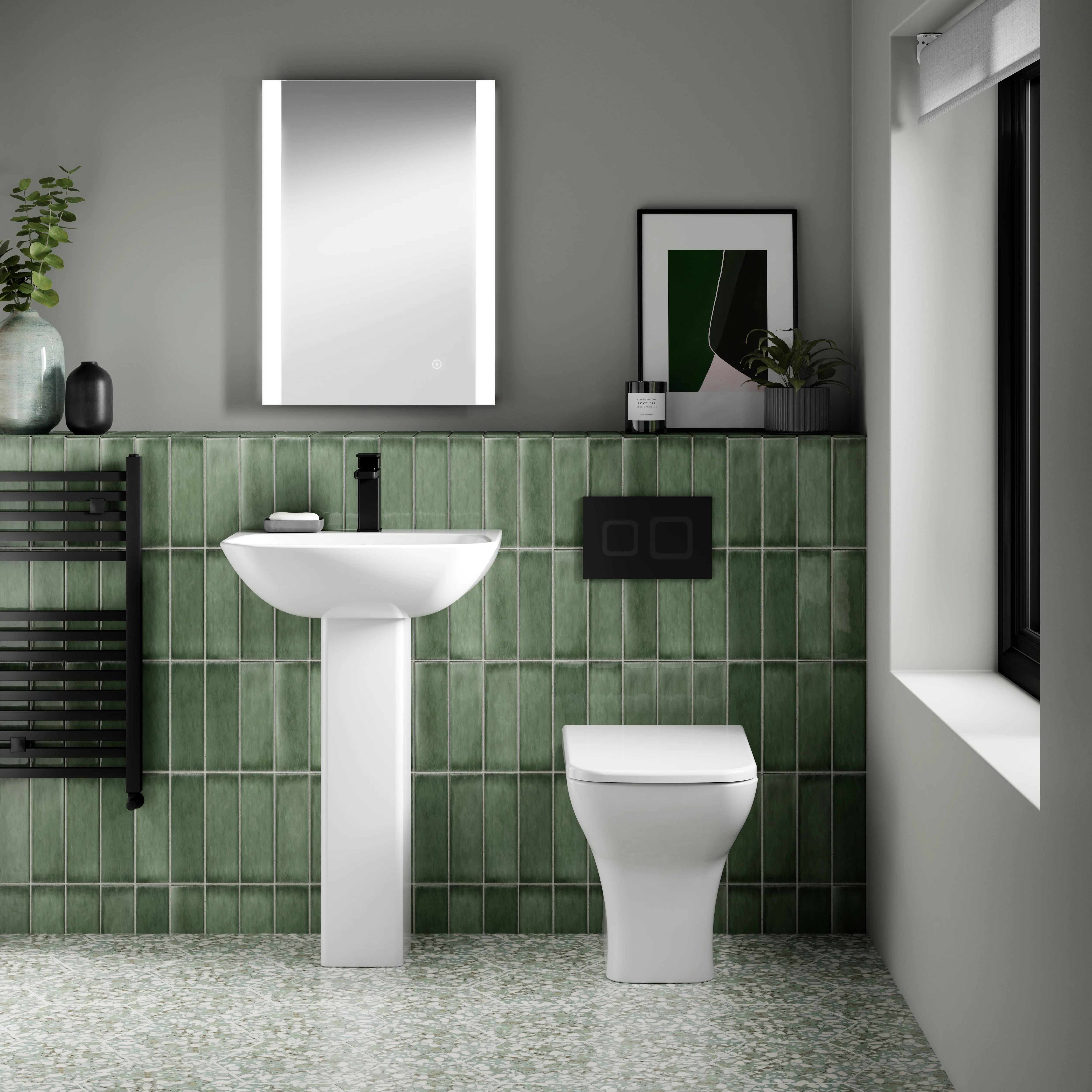 Nuie Dual Flush Concealed Cistern Frame Square Plate - Matt Black - Image 2