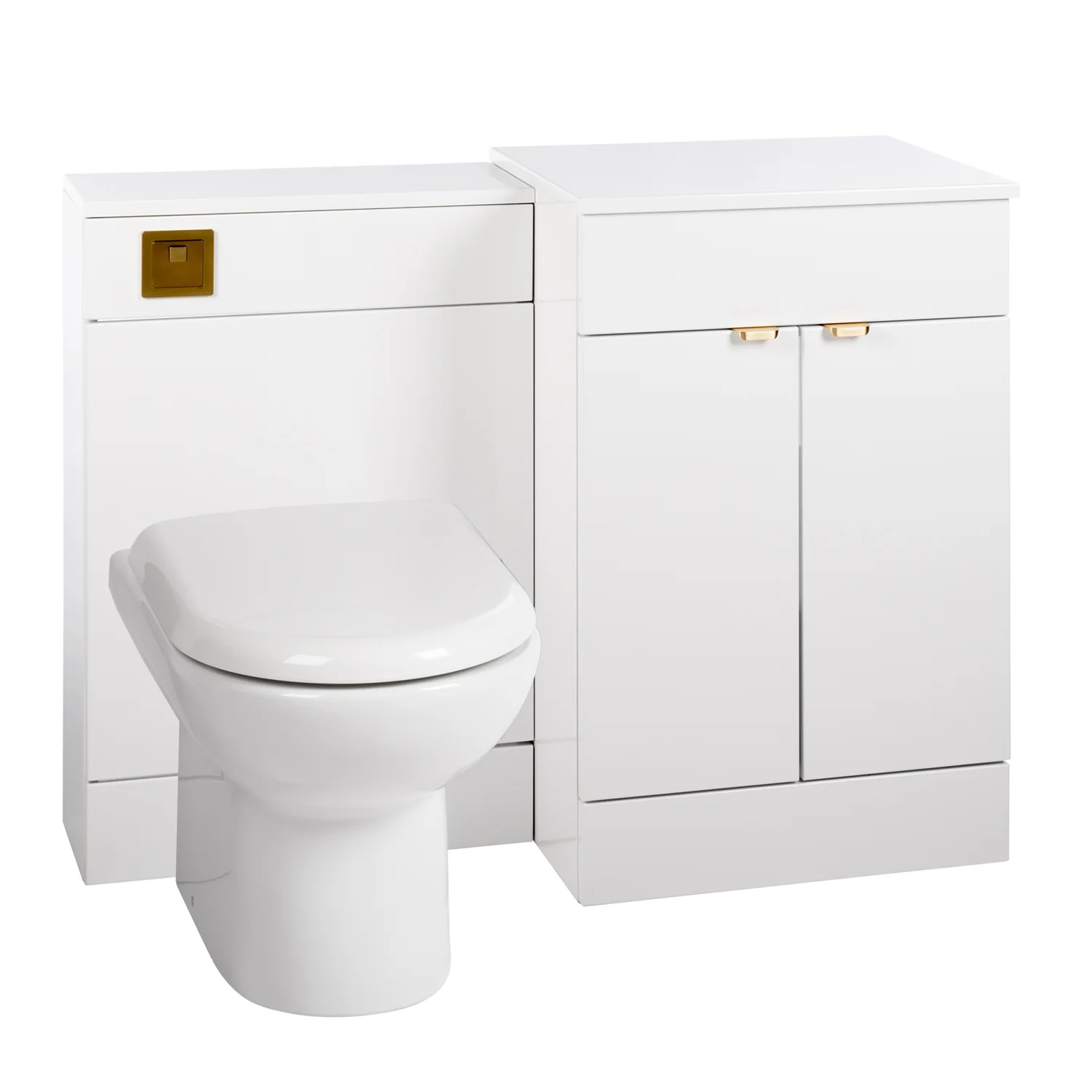 Nuie Eden 1000mm Countertop Vanity & WC Set - White with Brushed Brass Handles
