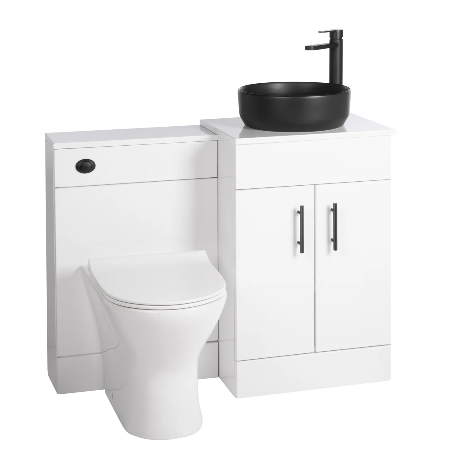 Nuie Eden 1000mm Countertop Vanity with Black Basin & WC Set - White with Black Handles - Image 3