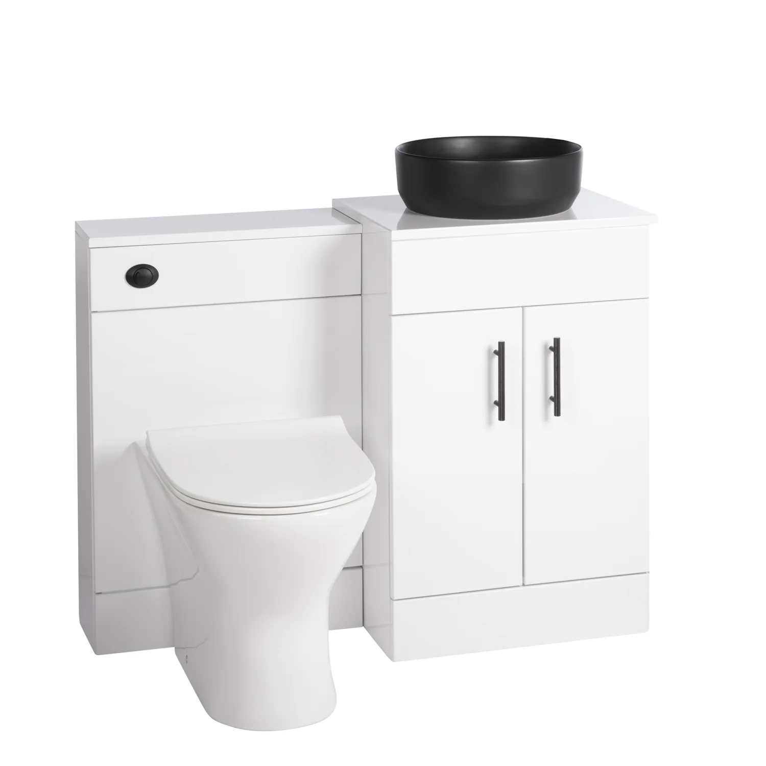 Nuie Eden 1000mm Countertop Vanity with Black Basin & WC Set - White with Black Handles - Image 5