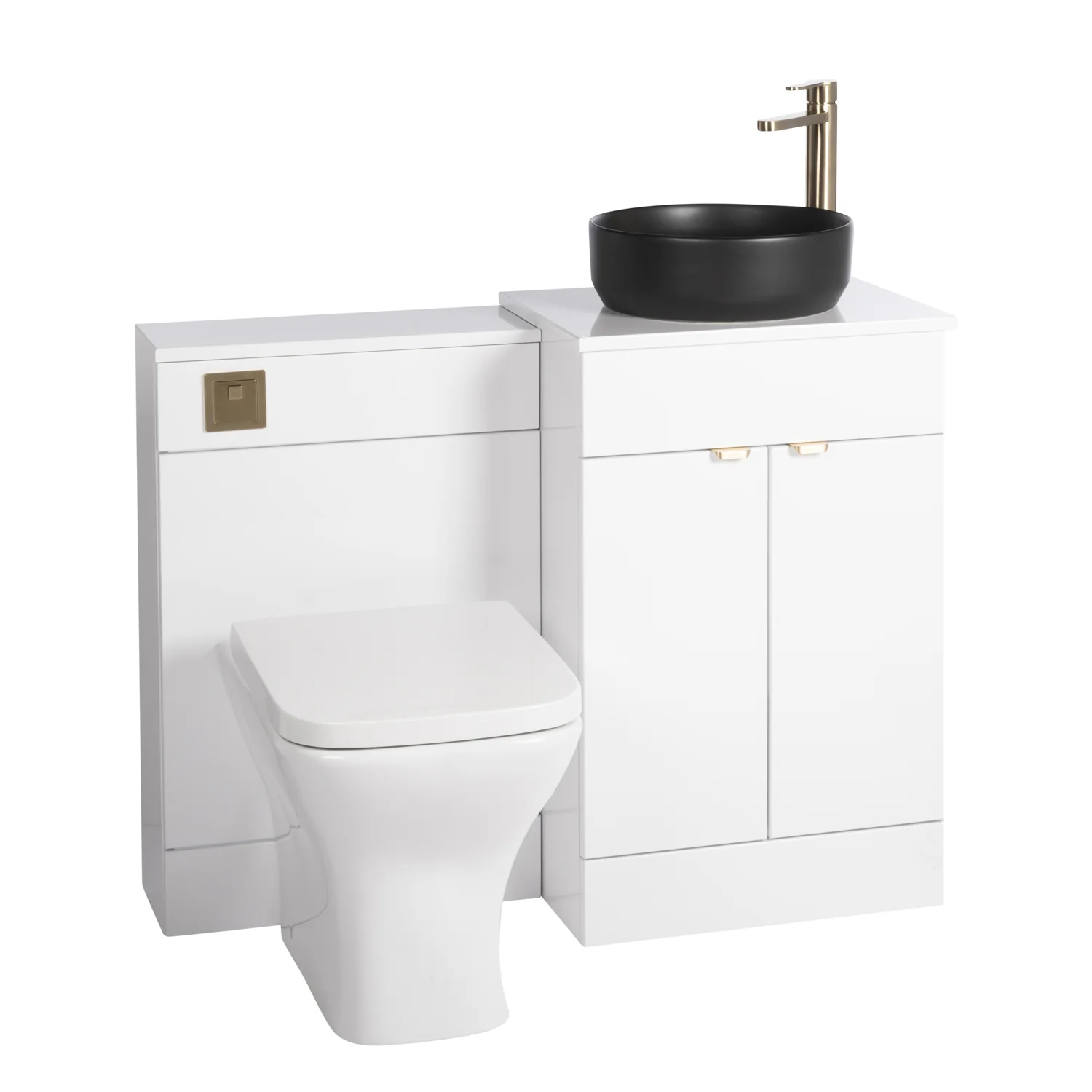 Nuie Eden 1000mm Countertop Vanity with Black Basin & WC Set - White with Brushed Brass Handles - Image 3