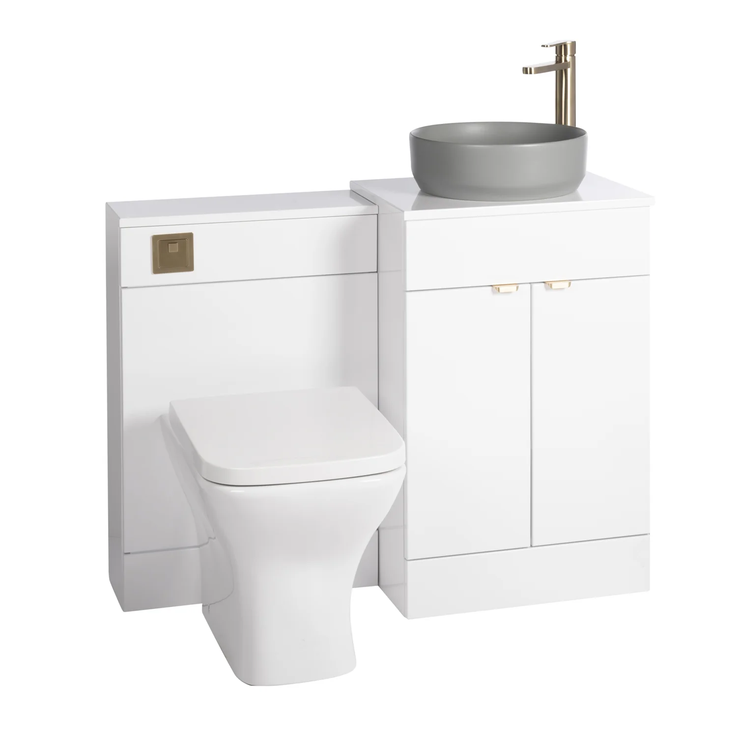 Nuie Eden 1000mm Countertop Vanity with Grey Basin & WC Set - White with Brushed Brass Handles - Image 3