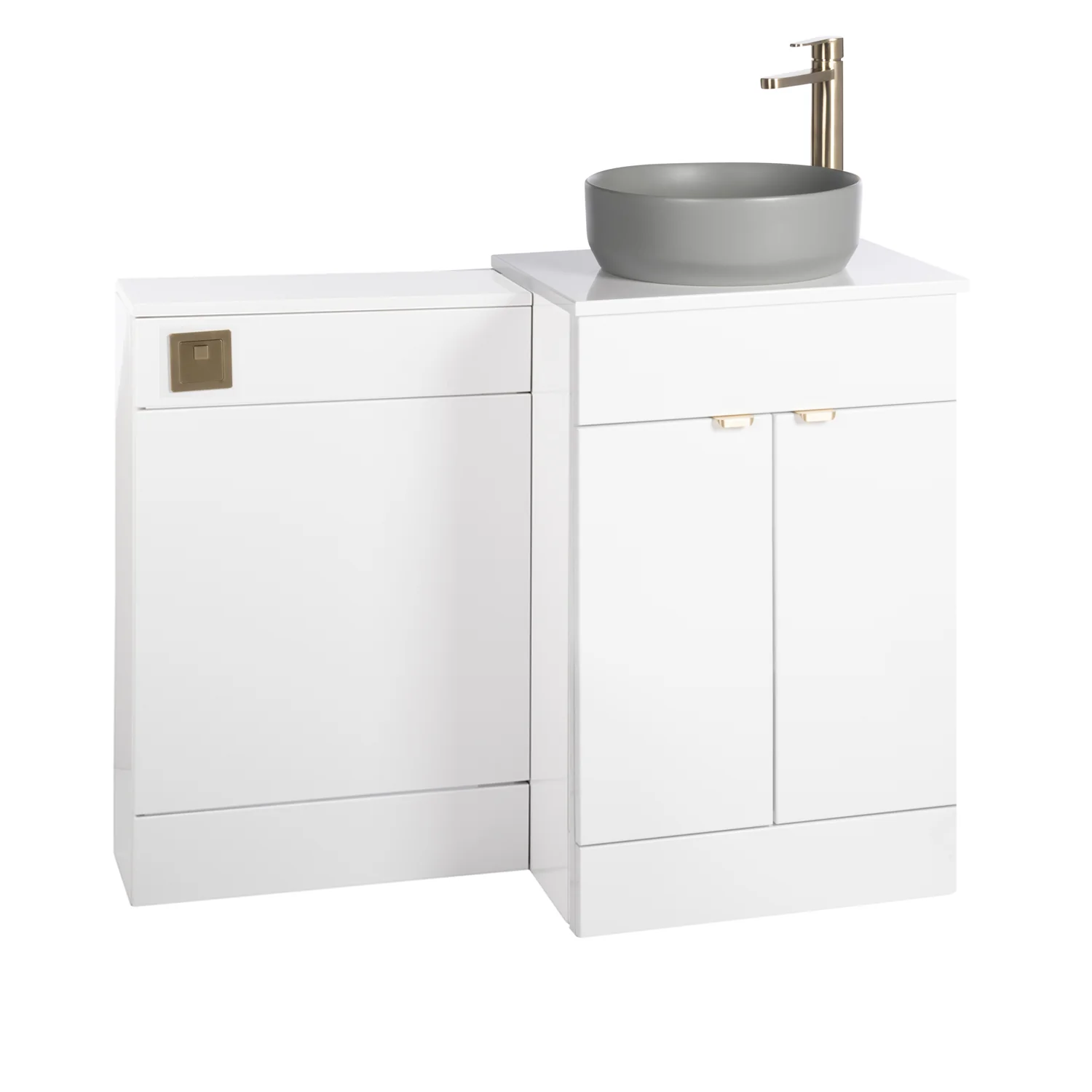 Nuie Eden 1000mm Countertop Vanity with Grey Basin & WC Set - White with Brushed Brass Handles - Image 4