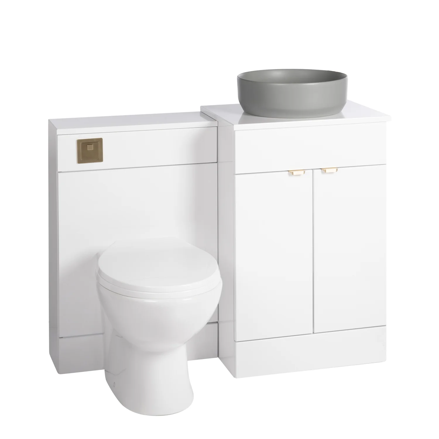 Nuie Eden 1000mm Countertop Vanity with Grey Basin & WC Set - White with Brushed Brass Handles - Image 5