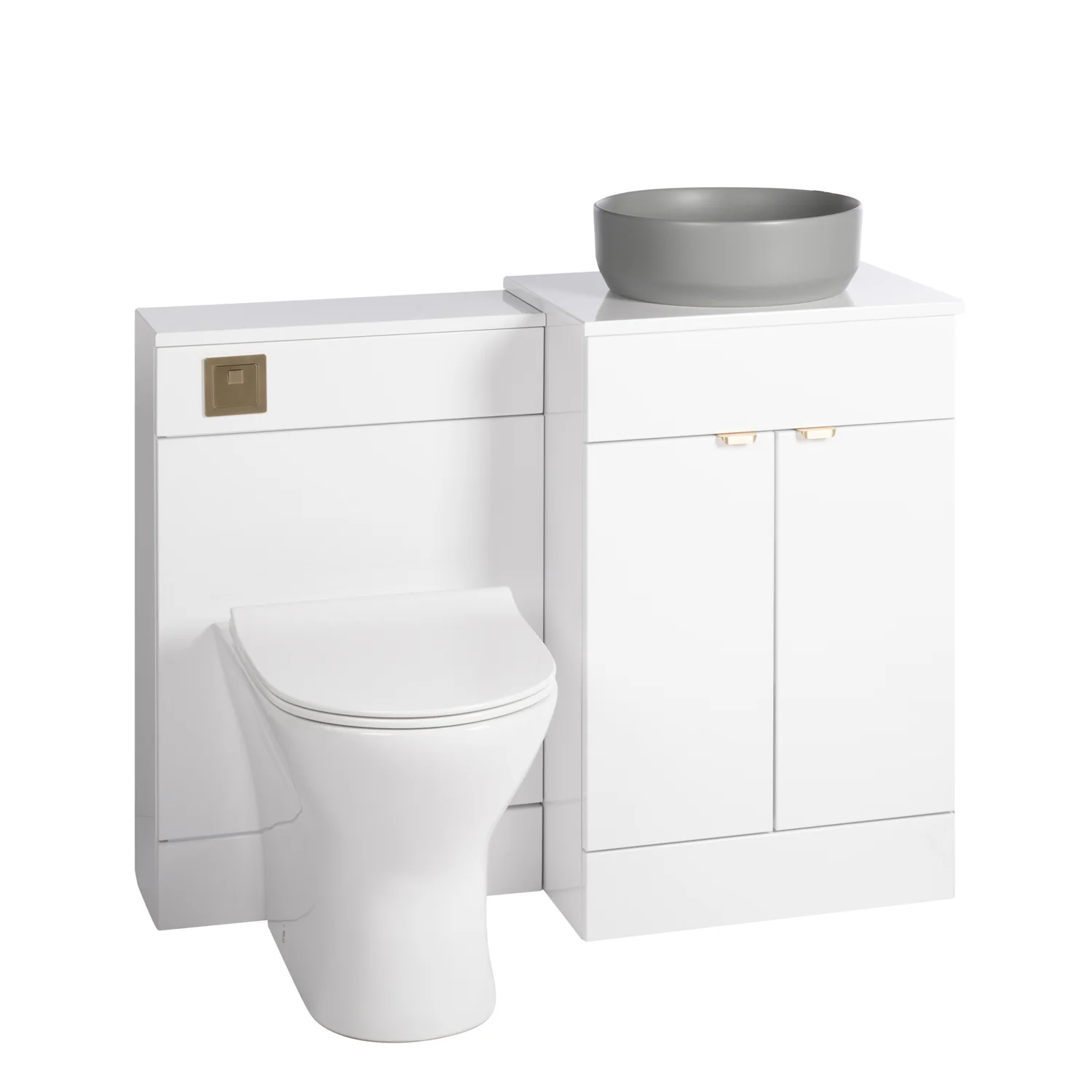 Nuie Eden 1000mm Countertop Vanity with Grey Basin & WC Set - White with Brushed Brass Handles - Image 6